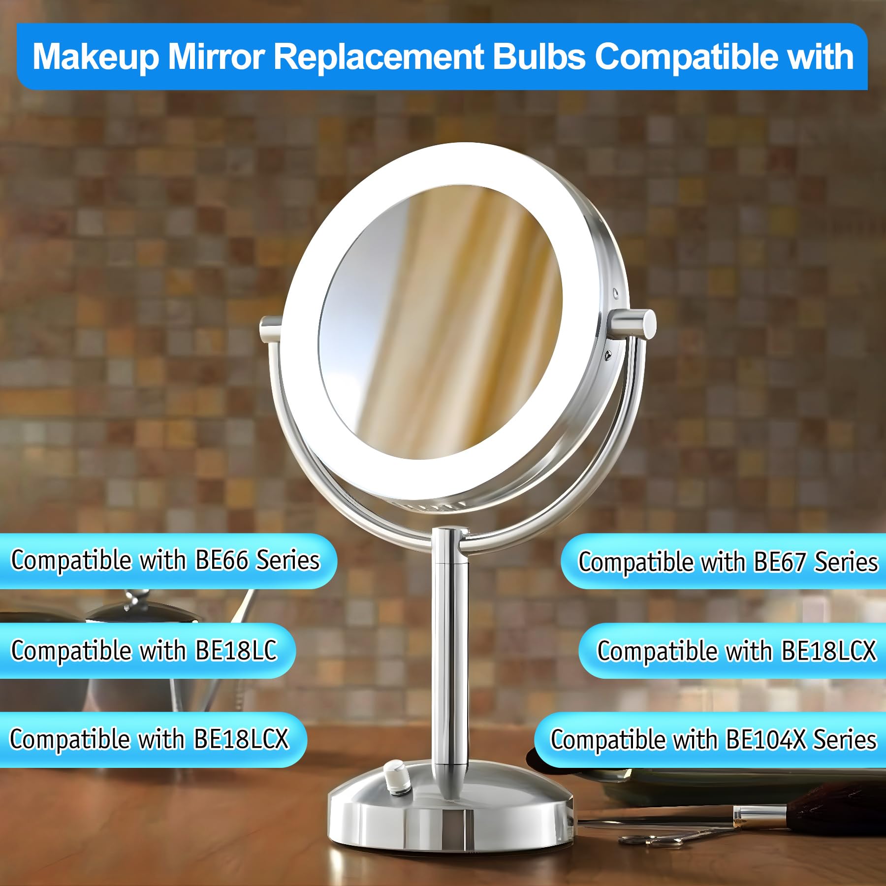 Glooglitter E12 Base T20 Makeup Mirror LED Bulbs, 0.7W 120V, Clear and Blue, Compatible with BE66/BE67 Series (4 Pack)