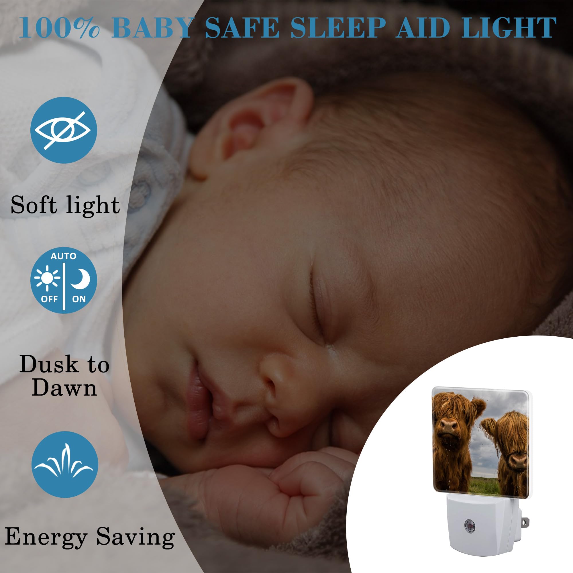 Uiaoiais Highland Cows Night Light With Dusk To Dawn Sensor For Kid Girls Boys Women Men Room Decor, Hallway, Kitchen, Bathroom,