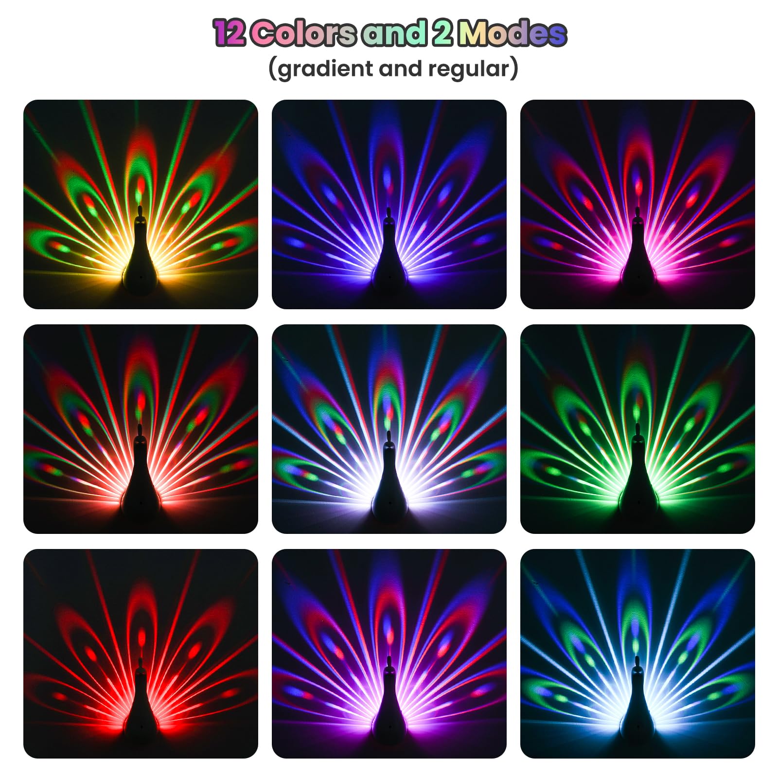 BomKra Peacock Wall Lamp, Dimmable Touch, 7 Colors, Remote Control, Pink, Model: ChainrinCC