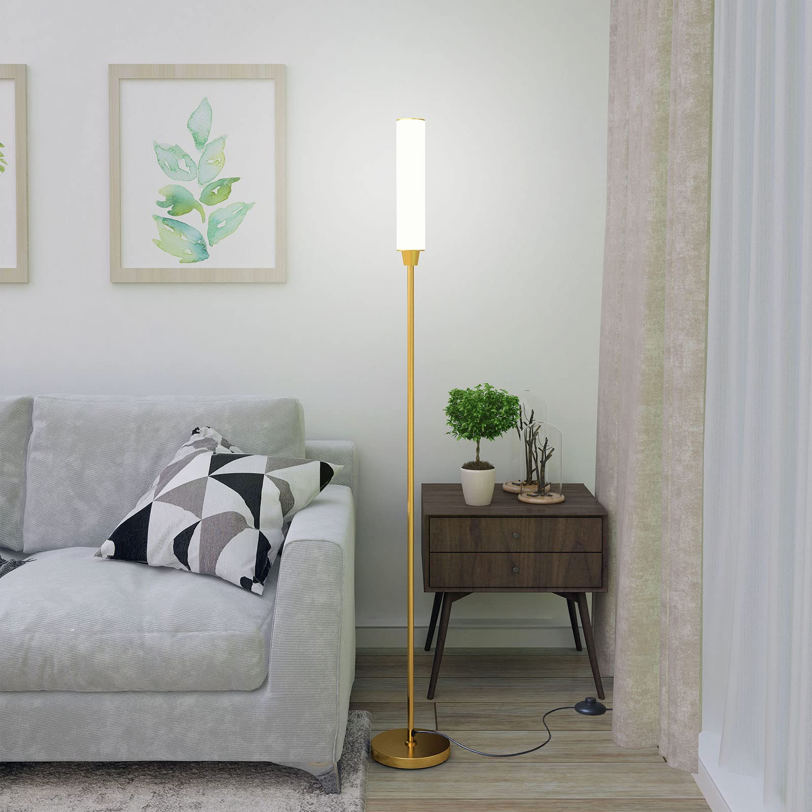 Nukanu Floor Lamp With Remote Control,Bright Floor Lamps For Living Room/Bedroom/Office, Stepless Adjustable 3000K-6000K Colors And 10-100% Brightness,Standing Light With Foot Switch (Gold)