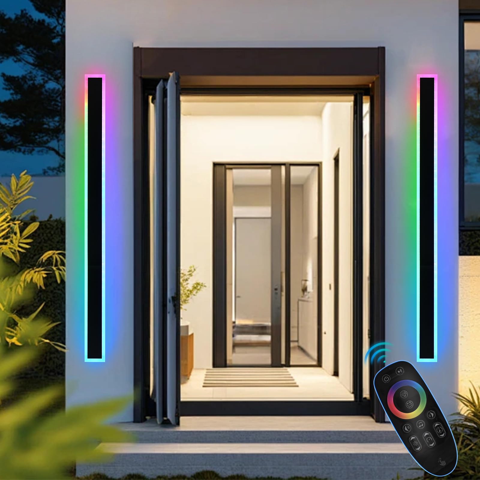 QueeuQ Outdoor LED Wall Lights, 60 inch Dimmable RGB Linear Fixture, 2 Pack, Metal, Model 11-SZ-9970-RGBCW-30W-60