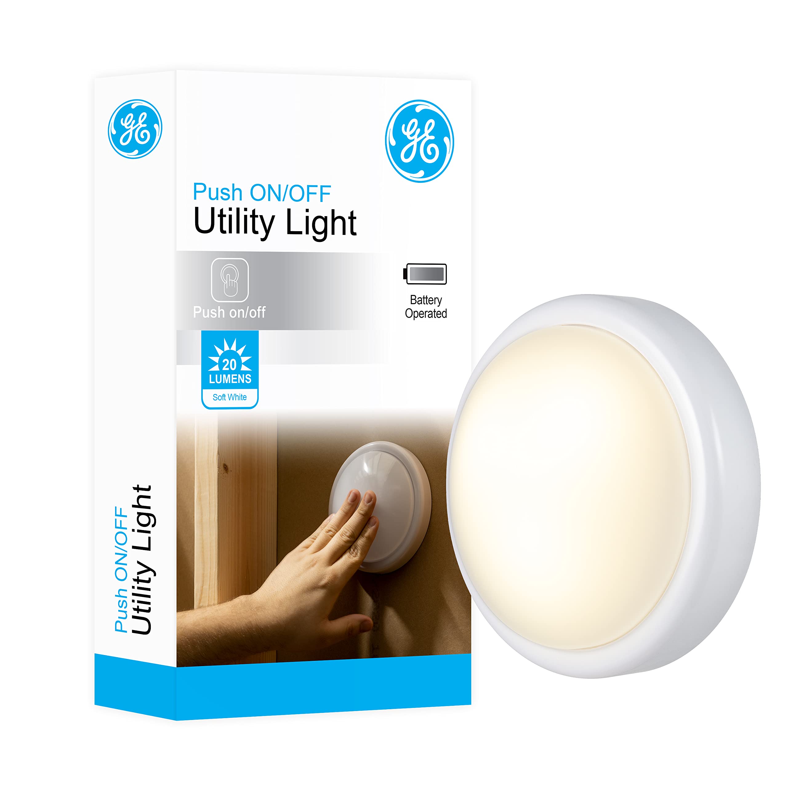 Ge Tap Light Battery Operated,White,Push Light,Stick On Lights,Wireless Lights,Portable,Under Cabinet Lighting,Perfect For Under