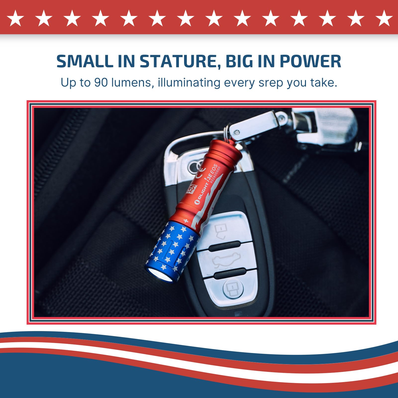 OLIGHT i3E EOS Flashlight 90 Lumens Mini Keychain Stars & Stripes Edition