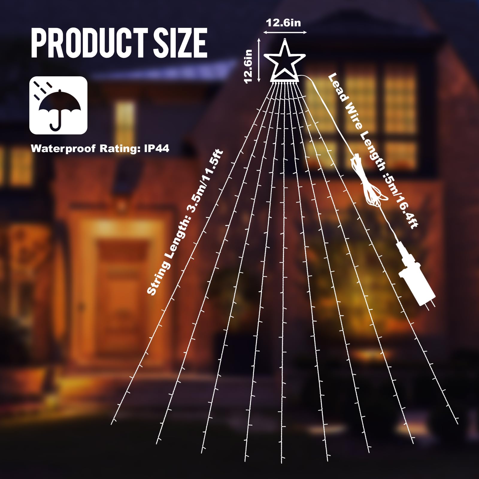 DINGFU 11.5 ft 317 LED Star Christmas Tree Lights, Multicolor, 8 Lighting Modes, Timer, Outdoor Decorations for Yard, Party, Wedding