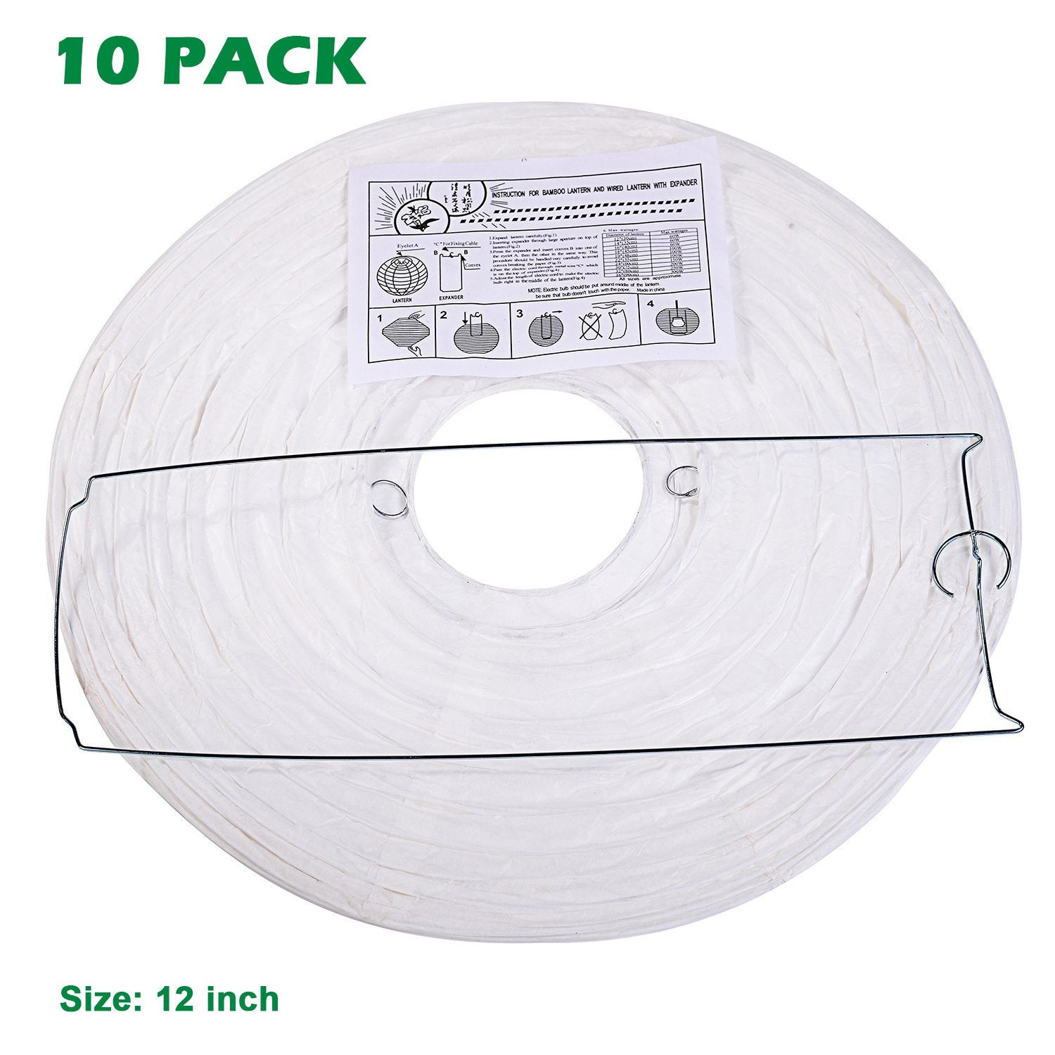LURICO 12 Inch White Paper Lanterns - 10 Pack Round Hanging Ball Lamps for Parties, Weddings, Home Decor - Model WPL-003