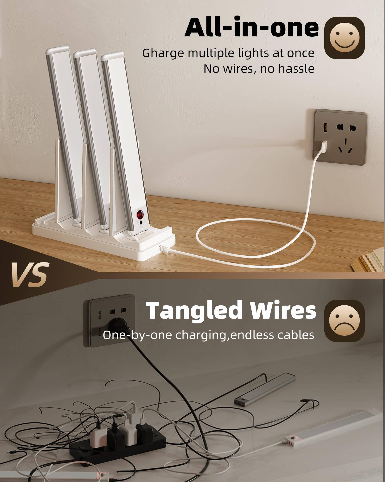 EZVALO Under Cabinet Lighting - Rechargeable Motion Sensor Light, Dimmable, Cool White, 3 Pack with Charging Station, Model 3c69b0f4-51ca