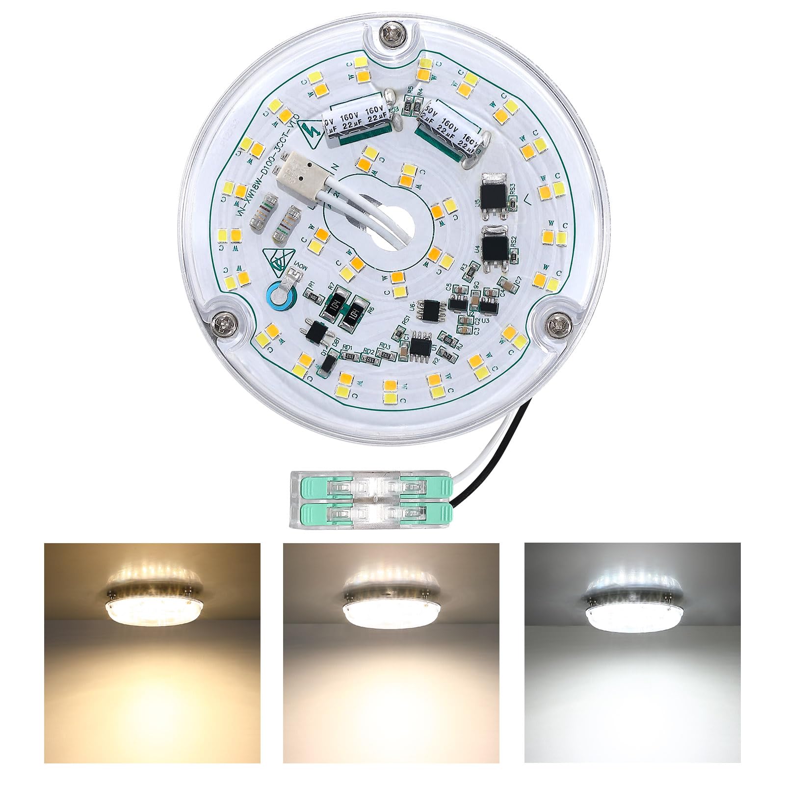 4 Inch Ceiling Fan LED Light Replacement, 18W 2200LM 3000K 4500K 6000K LED Ceiling Fan Light Kit, Round Ceiling Fan Light Kit Re