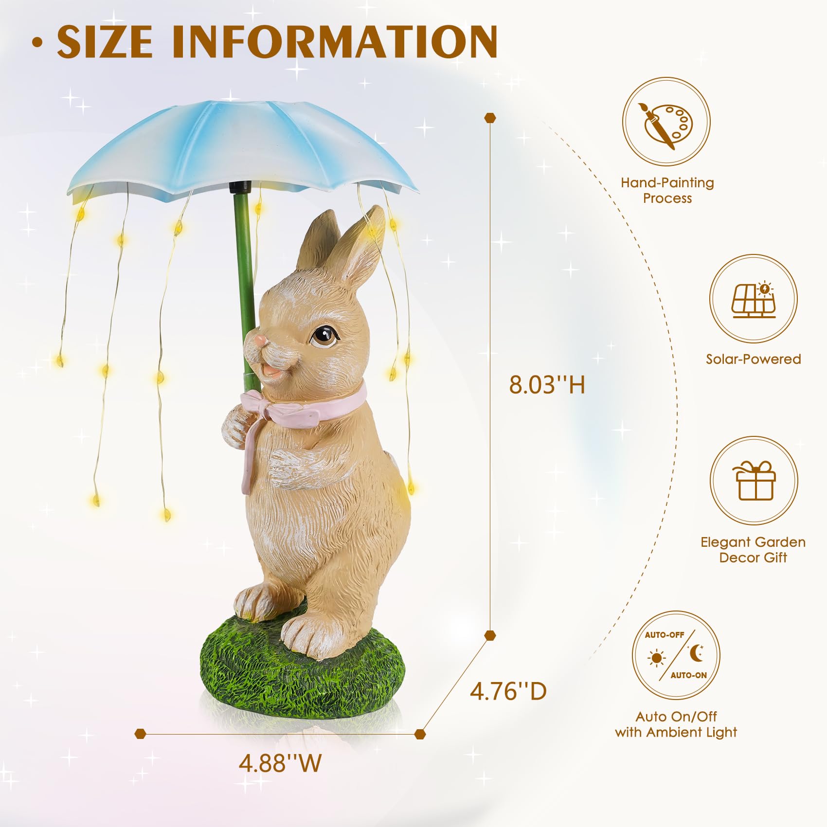 Mininova Solar Garden Statues Outdoor Rabbit Figurine With Umbrella Led String Lights For Outside Yard Decorations Gifts For Bir