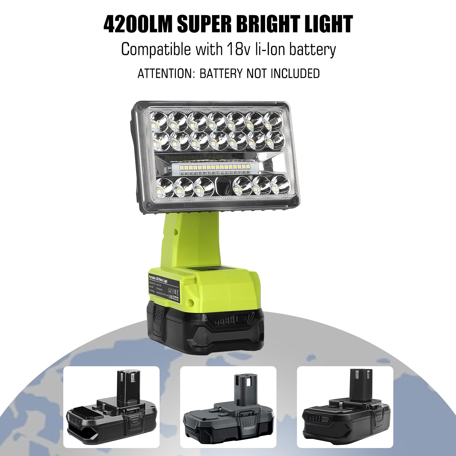 Philophca 18V Light Compatible With Ryobi 18V Battery,18W 2000Lm Spotlight With Usb Port, Zinc Alloy 110 Degree Pivoting Head, L