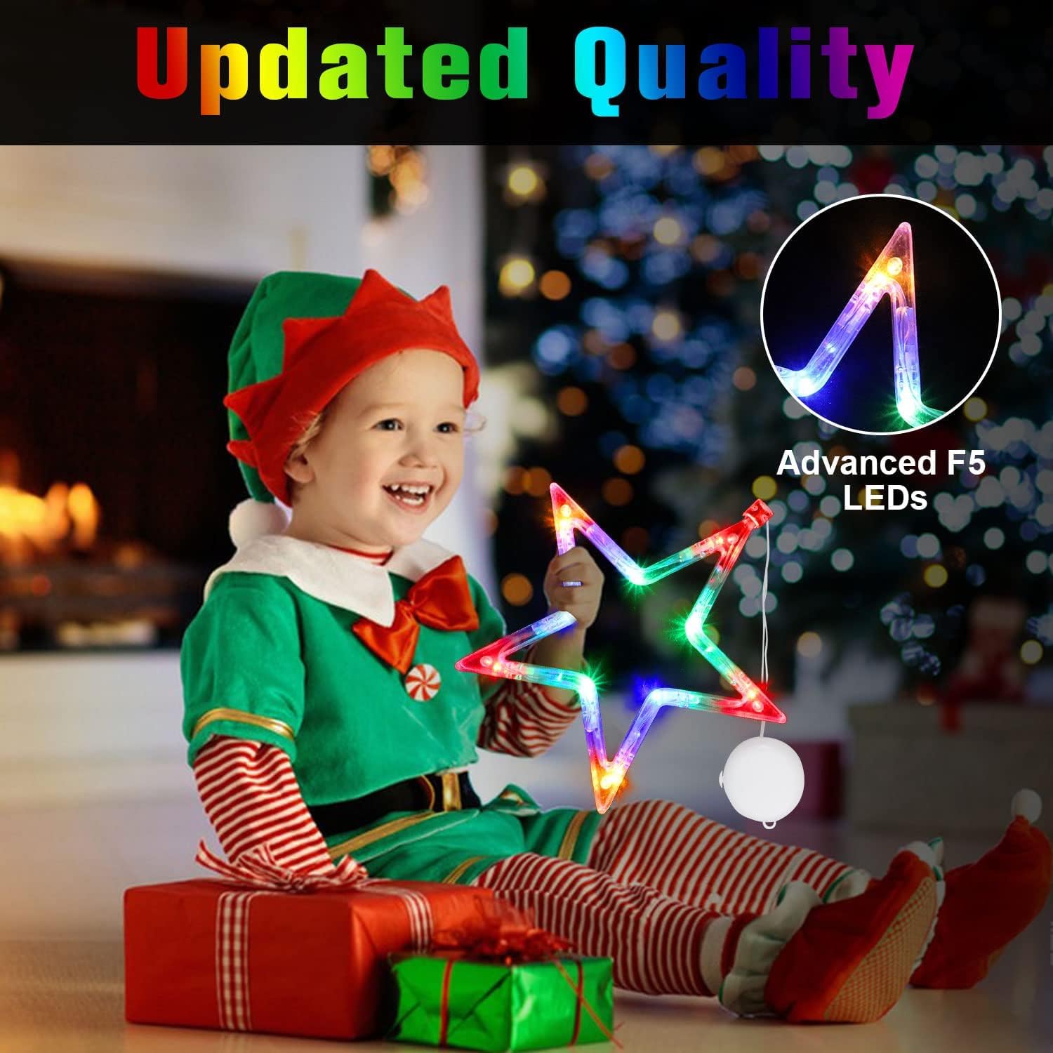 Muyun Christmas Decorations 3Pcs Christmas Window Lights Star&Deer&Snowflake Battery Operated Indoor String Lights With Suction Cup For Christmas Window Decorations Fireplace New Year