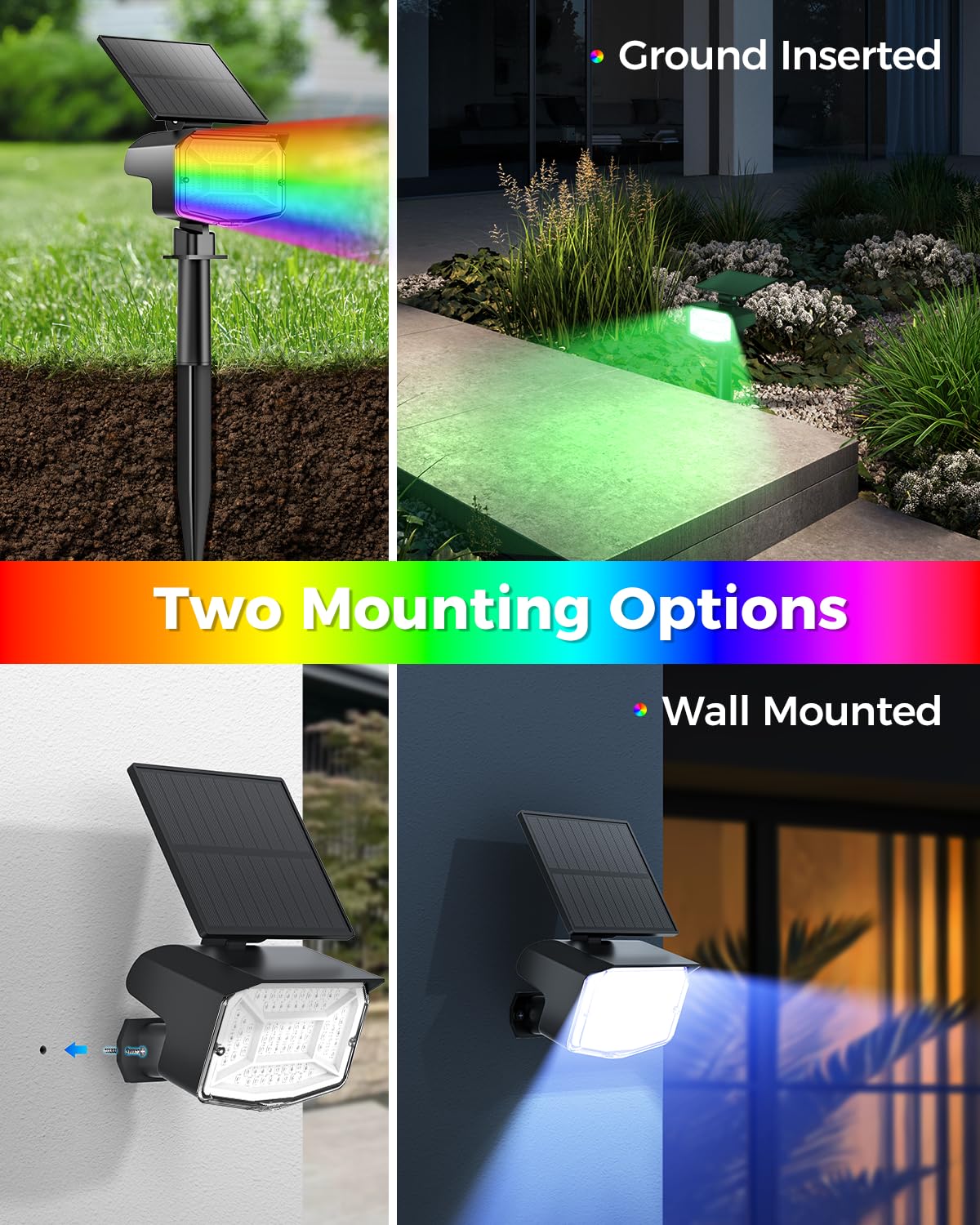 Fratink Solar Spot Lights Outdoor, [92 Leds/3 Modes] 2-In-1 Solar Landscape Spotlights, Ip65 Waterproof Auto On/Off Solar Lights