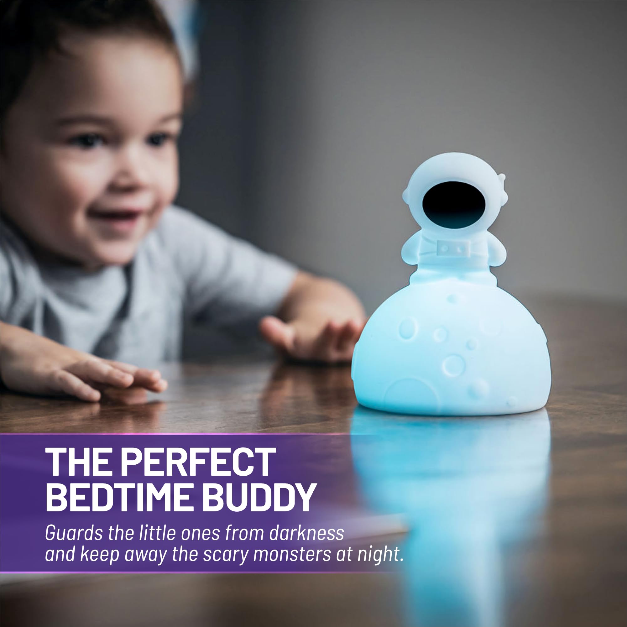 Lumipets Junior Astronaut Night Light - Soft Silicone, 8 Colors, Cordless, Portable, White