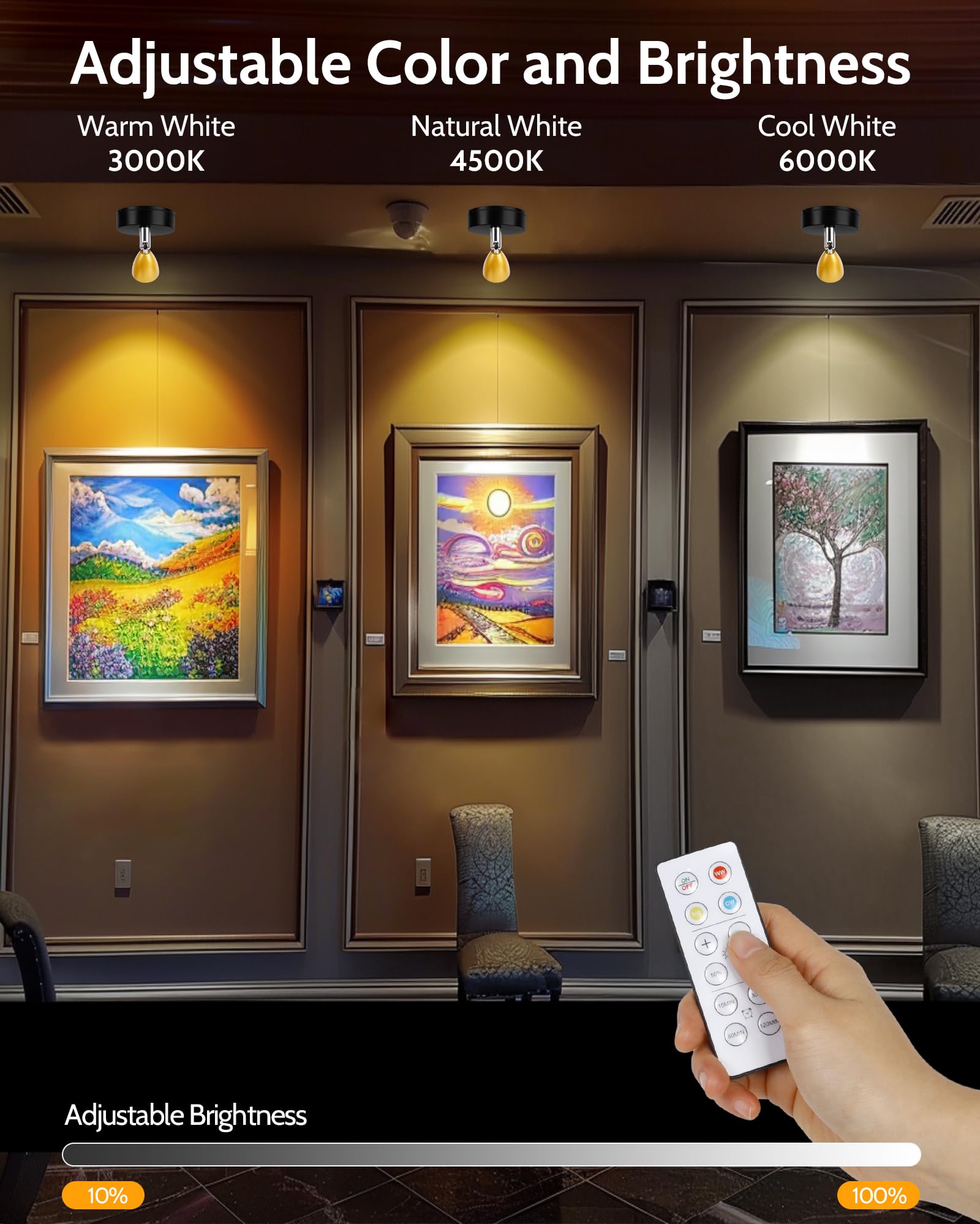 4 Pack Spot Lights Indoor, Rechargeable Wireless Plant Spotlight Indoor, 3 Cct Battery Operated Mini Spotlight, Ambient Lighting