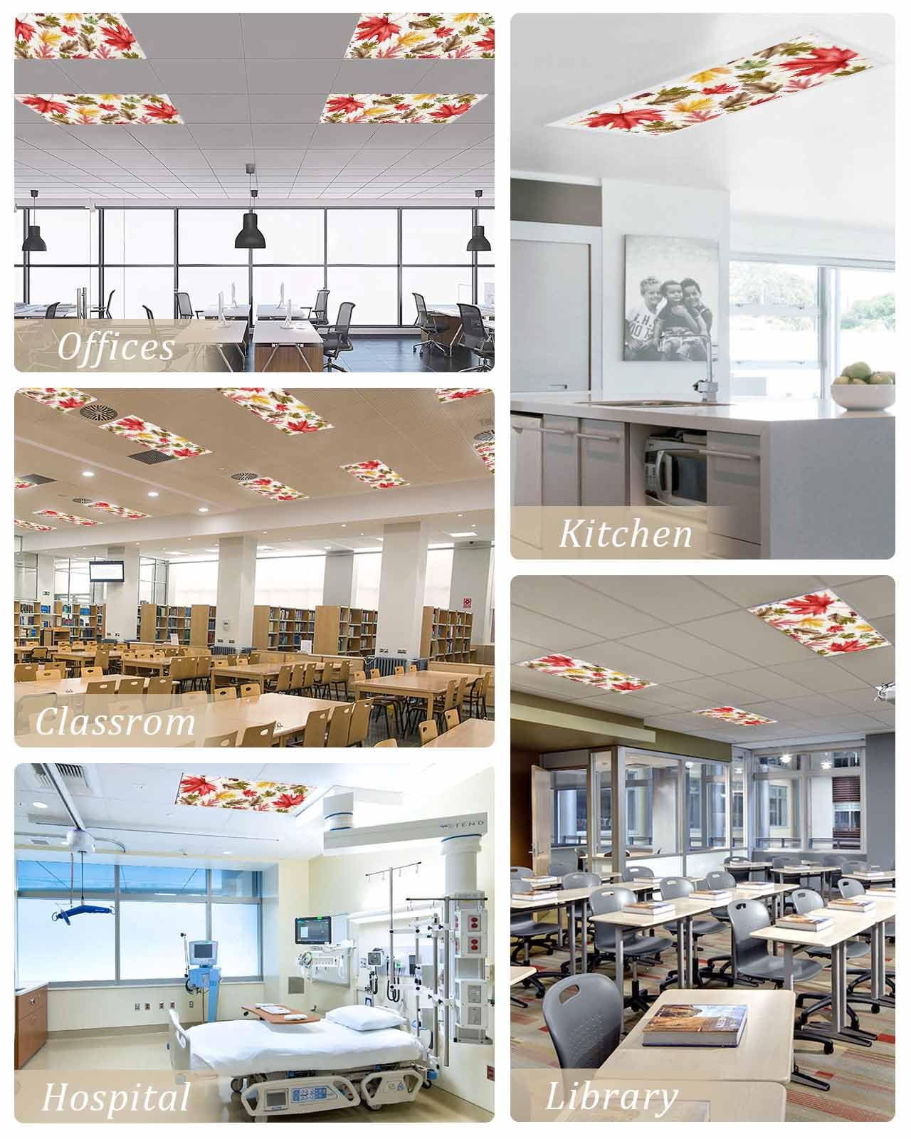 Fall Fluorescent Light Covers For Ceiling Lights Autumn Maple Leaves Magnetic Light Filters 2 Pack 4X2 Ft Orange Maple Leaf Thanksgiving Ceiling Lights Cover For Classroom Office School Drop Lamp
