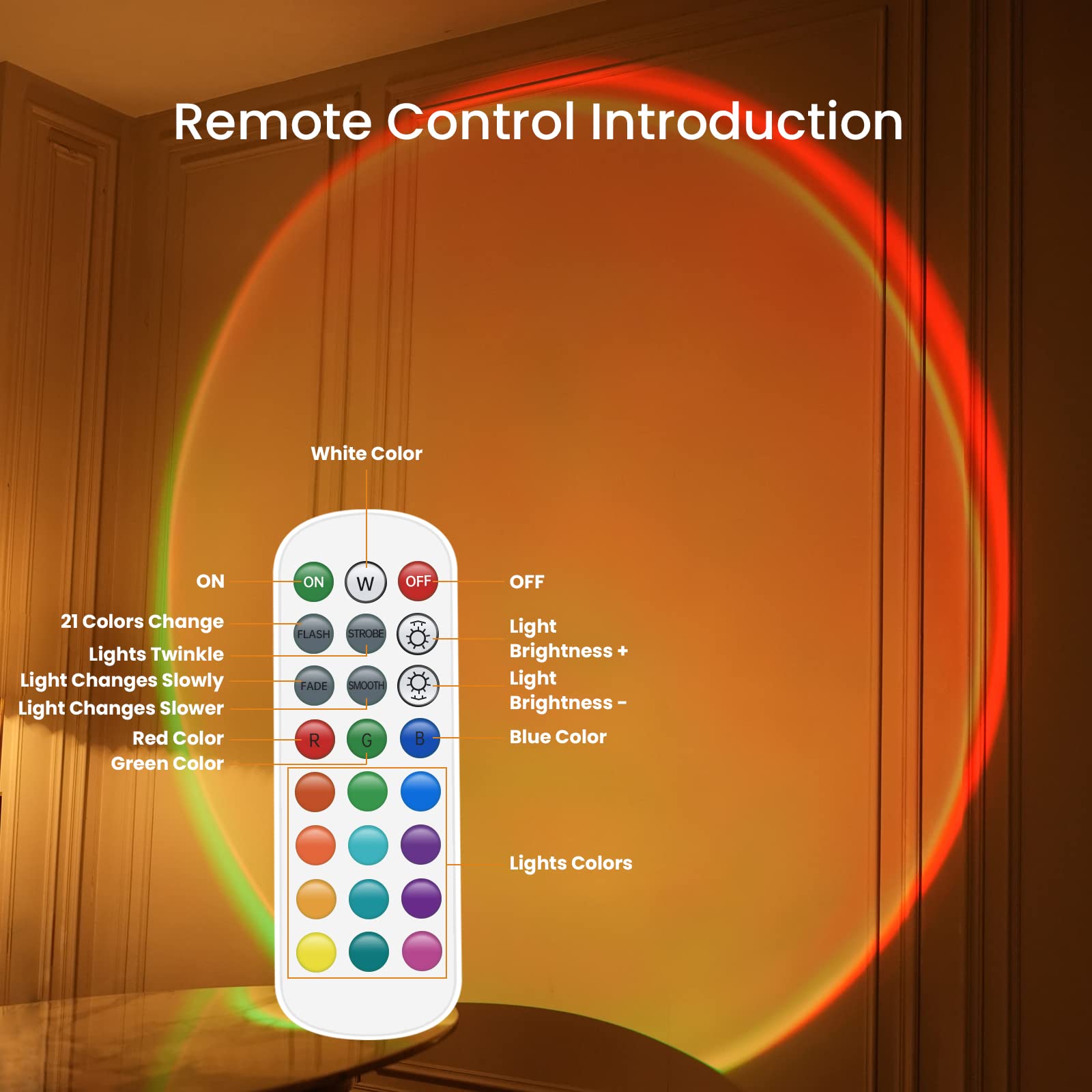 Tsrarey Sunset Lamp Projector Switch Button & APP Control& Remote,361Rotation Sunset Projection Lamp Night Light for Bedroom, Ph