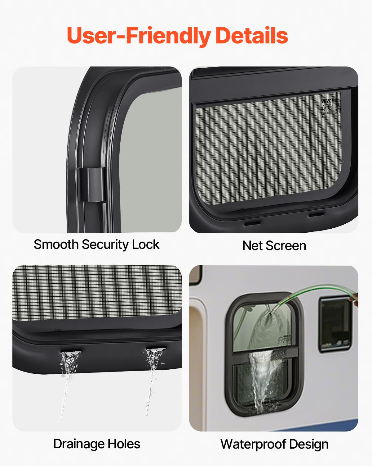 VEVOR Vertical RV Window, 14 W x 16 H Tinted Sliding RV Window with Net Screen & Trim Ring, Fit 15/16 - 1 3/4 Thickness Wall, RV