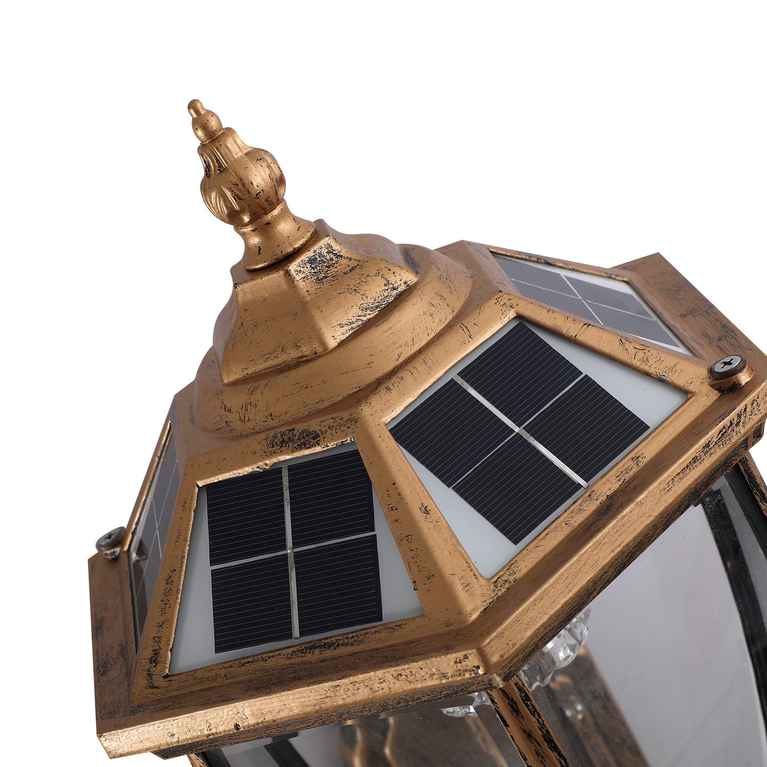 Lovefindahome Solar Wall Lamp With Light Sensor, Waterproof Outdoor Led Hexagonal Light Fixture For Garage, Front Porch, Fence,