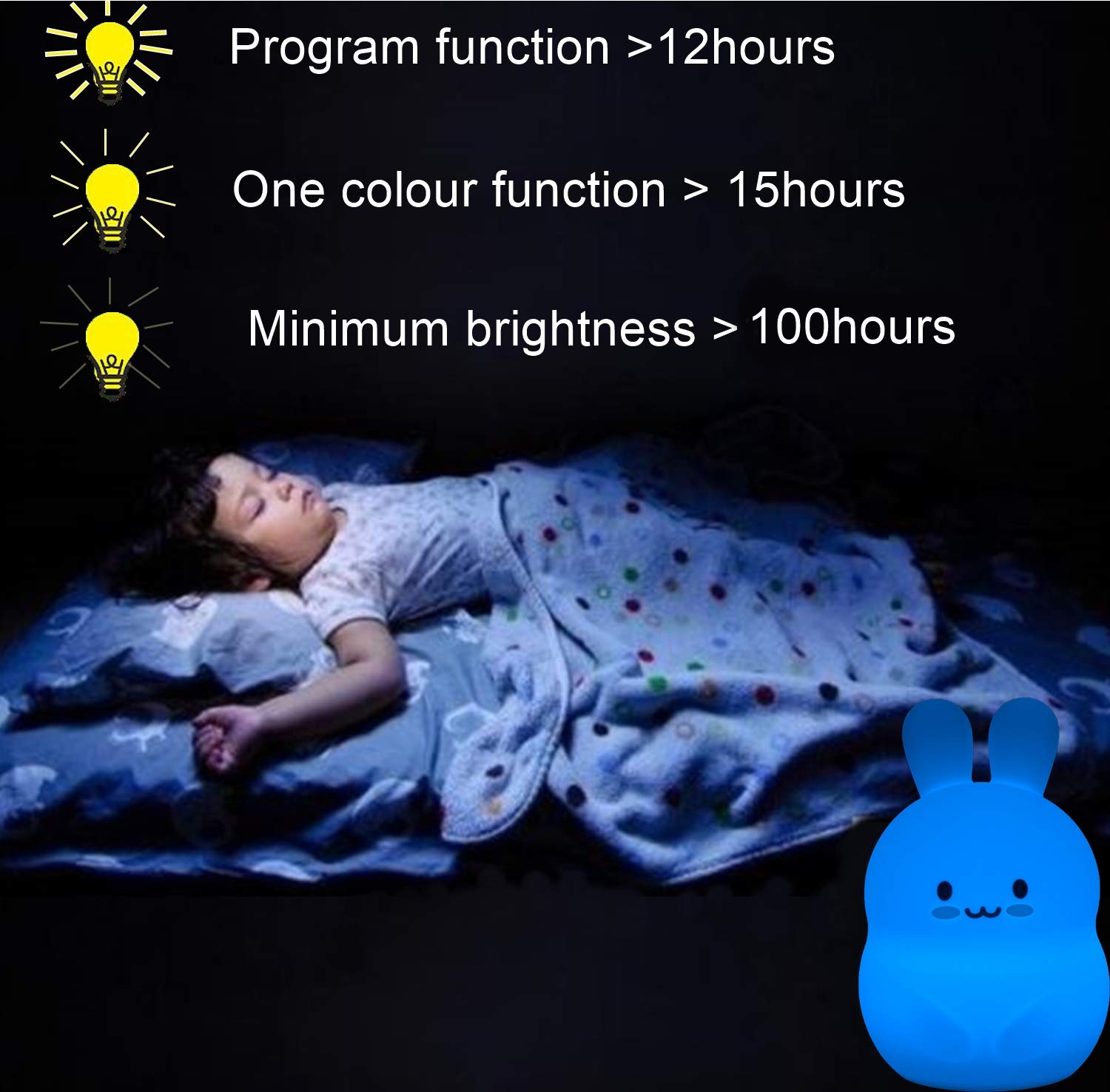 Glinrui Rabbit Night Lights For Kids, Babies Nursery Lamp, Kids Lamp, Child Bedroom Bedside Lamp, Changeable Brightness & Color Children'S Table Night-Lights, Holiday Gifts, Child Gift - Medium