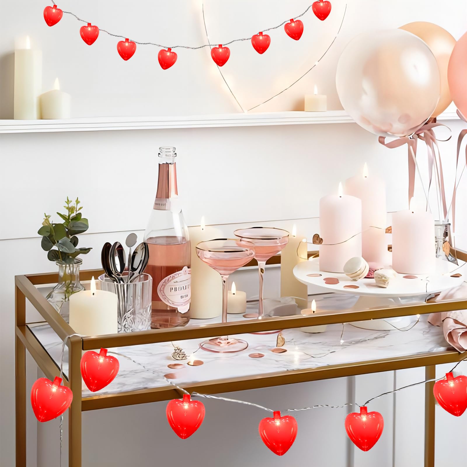 Red Heart String Lights,8.5Ft Valentines Day String Light With 10 Pack Red 3D Heart Lights,Heart Valentines Lights For Propose Wedding Anniversary Valentines Mother'S Day Decor