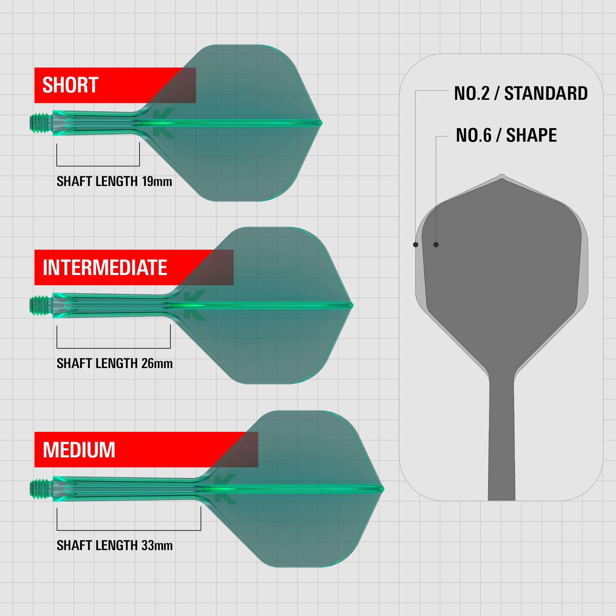 Target Darts K Flex Integrated Dart Flight and Shaft, No.2 Green, Intermediate Size, Precision Moulded, Pack of 3