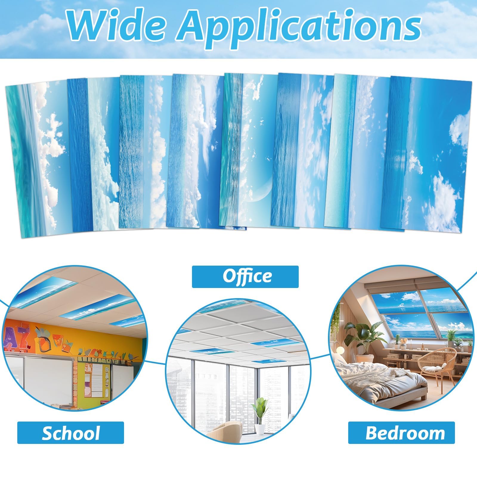 Wiooffen 8 Pcs Fluorescent Light Covers Magnetic 4x2 Feet Polyester Sea Blue Model YM0858