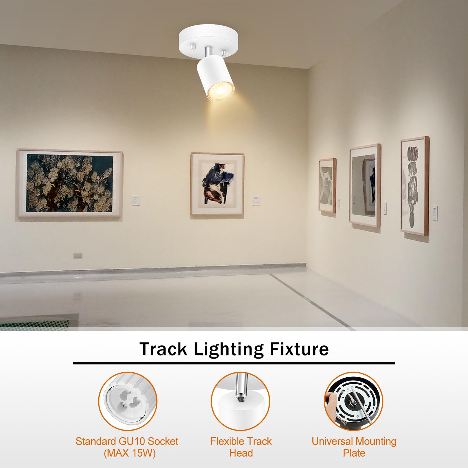 Track Lighting White, Modern Track Lighting Fixtures Ceiling For Kitchen, 1 Way Led Spot Lighting, Rotatable Track Head,Wall Mou