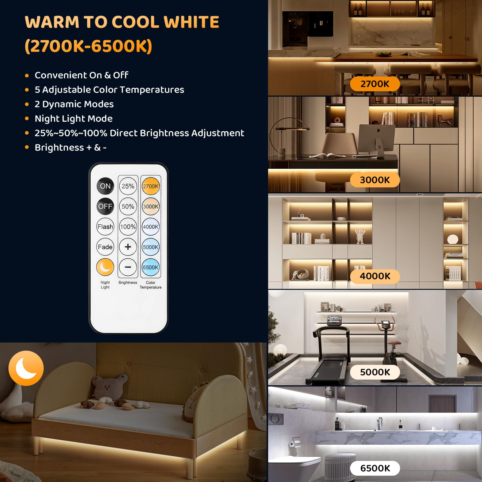 LXLQZXW Warm White LED Strip Lights, 49.2ft Dimmable, 24V, 900 LEDs, Tunable White 2700K-6500K, PVC