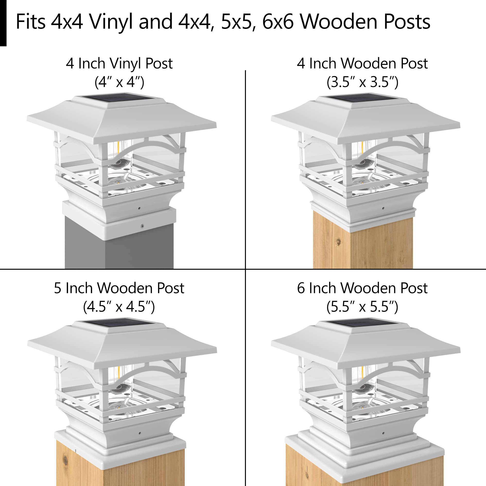 Davinci Lighting Edison Solar Post Cap Lights - 4x4/5x5/6x6 - Bright LED - Pearl White - 1 Pack