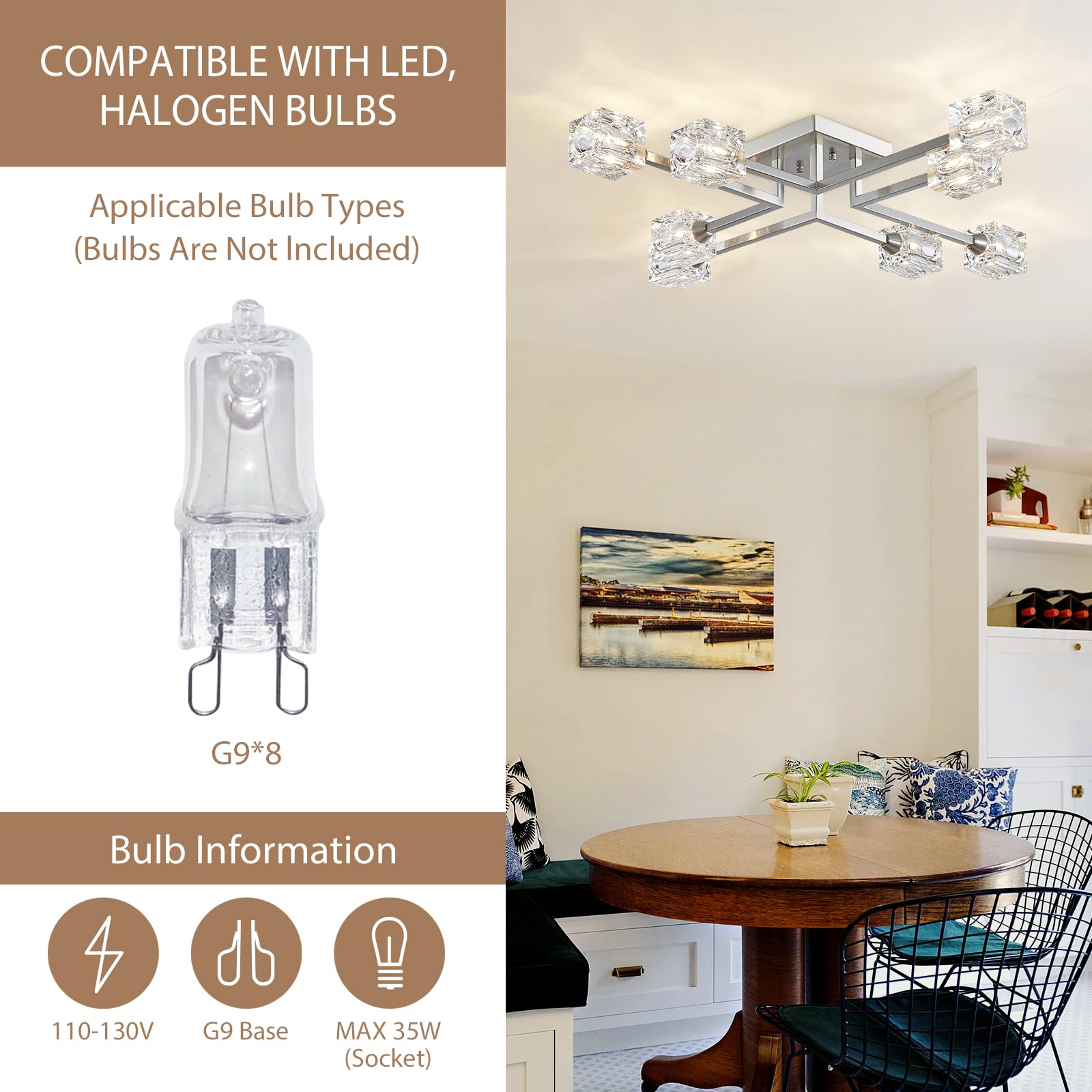 Peskoe Modern Semi Flush Mount Ceiling Light Sputnik Chandeliers, 31.5'' Industrial Ceiling Light Fixture For Dining Room, Livin