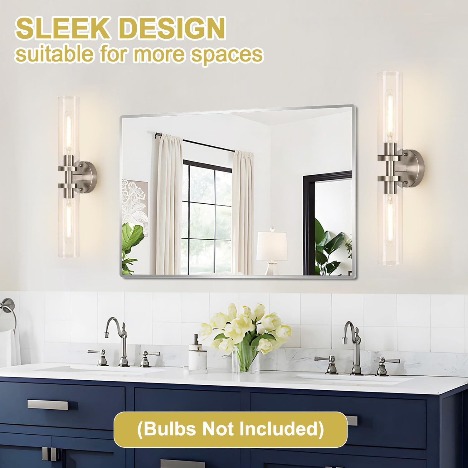 Wall Sconces Set Of Two, Hardwired Brushed Nickel Bathroom Sconces Wall Lighting With Clear Glass, Modern Sconces Wall Decor Set