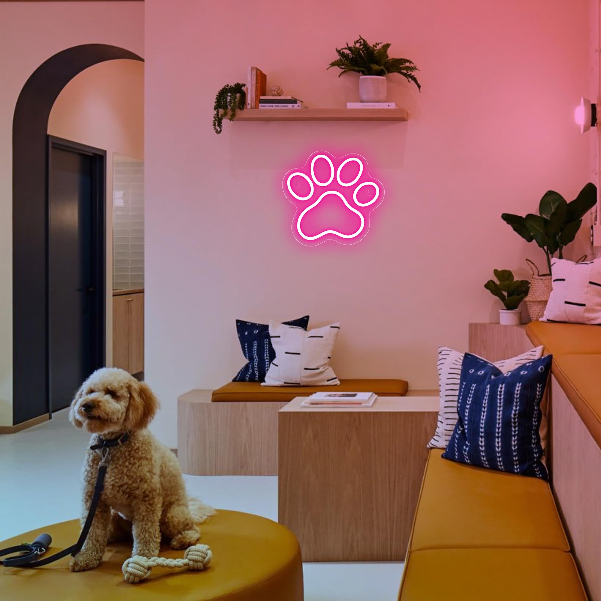 Aslanka Dog Paw Neon Led Sign  Dimmable Paw Neon Light For Wall Decor  Usb Powered Neon Light Sign For Bedroom Dog House Esthetics Wall Art-Pink