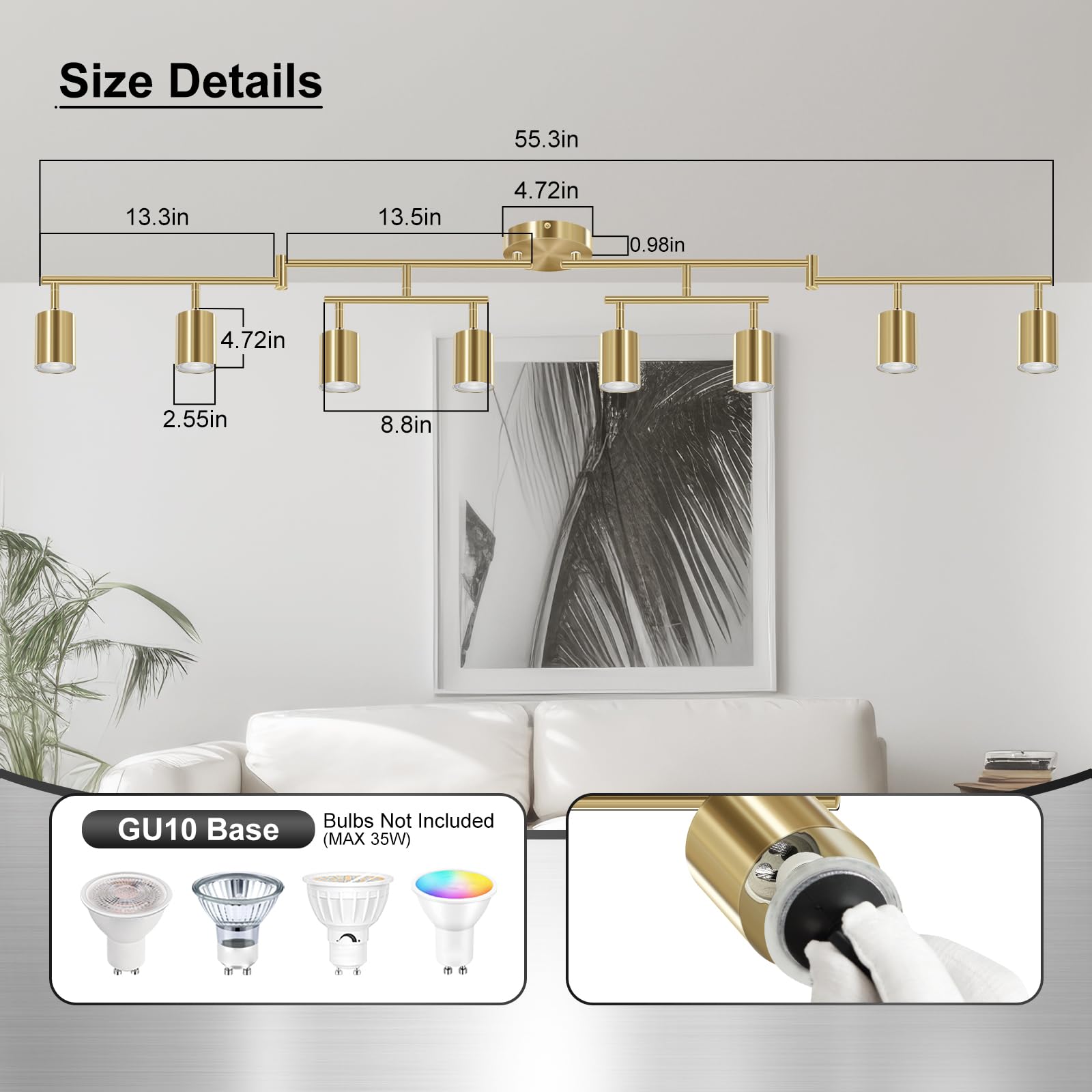 Auquee 8 Light Track Lighting Fixtures Ceiling  Gold Kichen Track Lighting Fixtures  Rotatable Light Heads  Adjustable Modern Led Track Lights For Kitchen/Hallway  No Gu10 Bulb