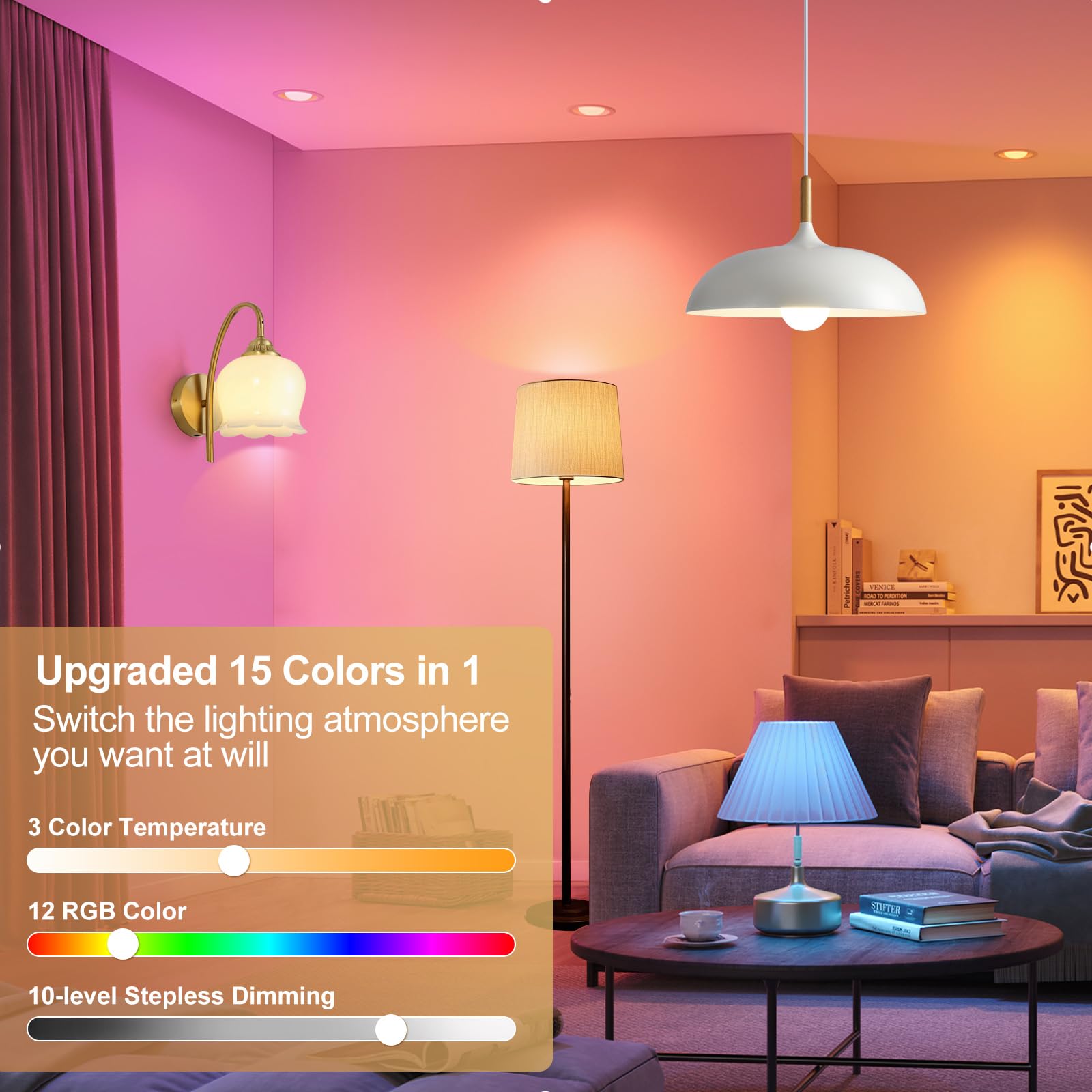 HMLUESR Rechargeable Light Bulbs with Remote Control, 3600mAh E26 Base Battery OperatedLED Bulb for Lamp Sconce, 300LM 15 RGB Li