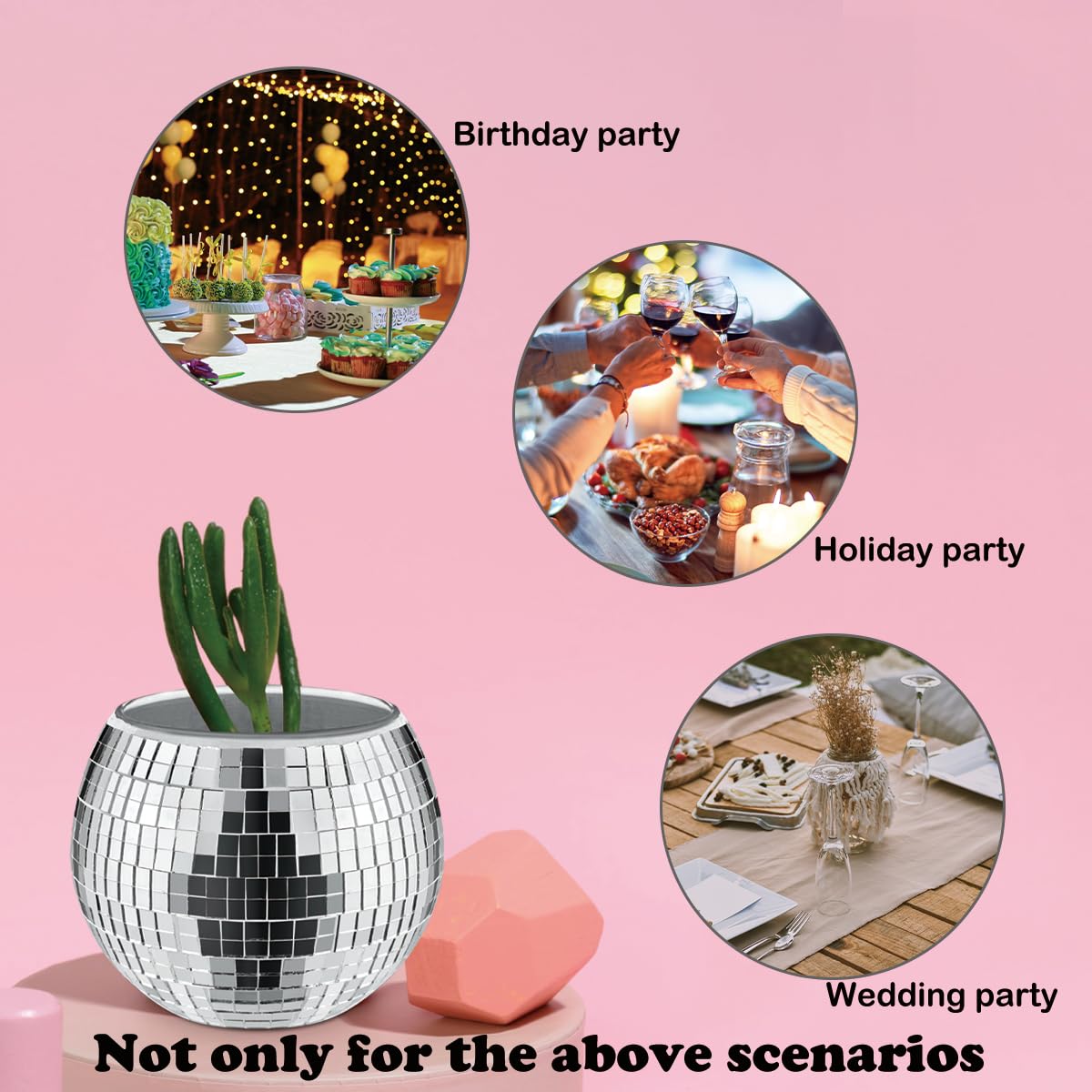 MXOYOXM Disco Ball Vase 6 Pcs Silver Mirror Glass Planter 5in x 6in Candle Holder for Centerpieces Party Wedding Decorations