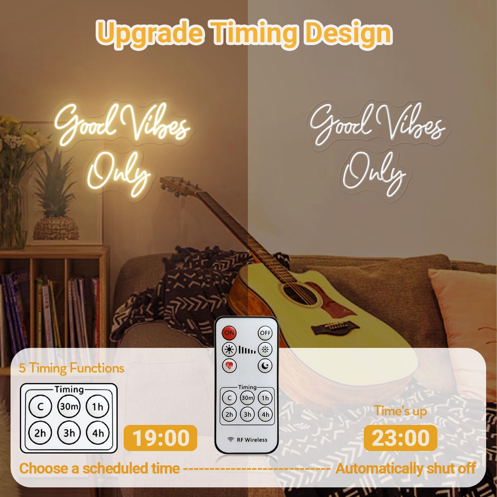 KiMineon Neon Sign, Good Vibes Only, Warm White, Model VIBES-NBAI-16, Handmade LED Light for Wall Decor, Bedroom, Home, Party