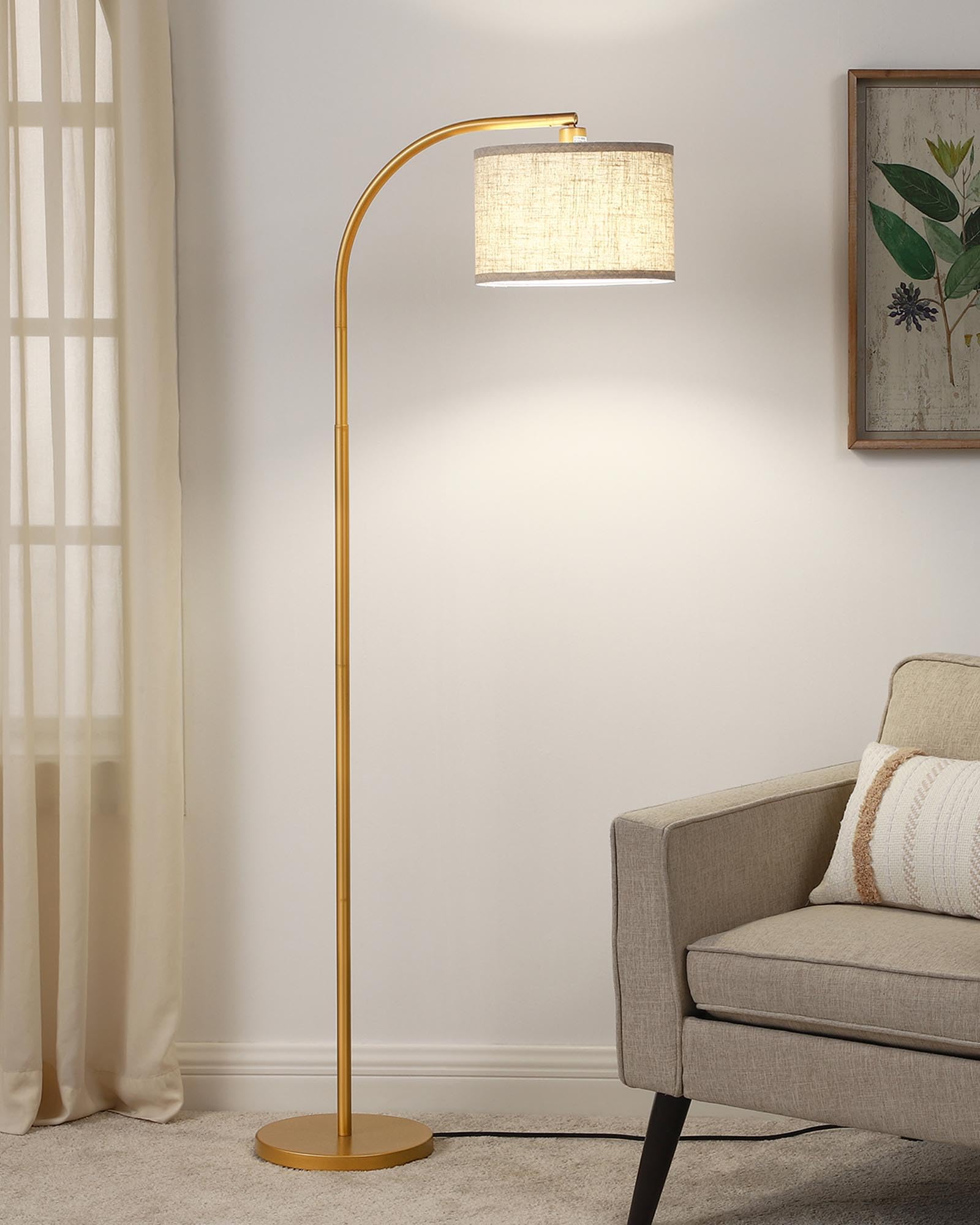 DEWENWILS Gold Arched Floor Lamps for Living Room, Boho Standing Arc Lamp with Adjustable Lampshade, Mid Century Modern Reading