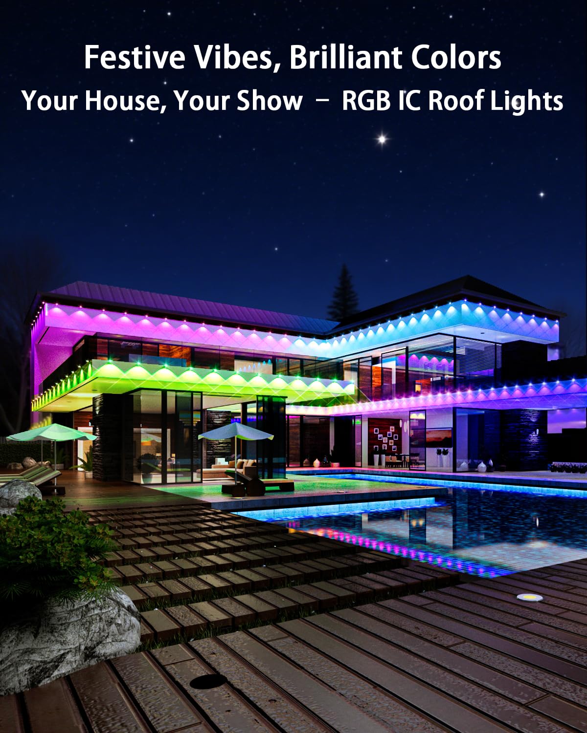 Mimirgb Permanent Outdoor Lights 100Ft Rgb Ic Outdoor Lights With 60 Led Lights For House Roof Christmas Holiday Party Daily Lighting Ip67 Waterproof Eaves Light With Multi Scene Modes For Halloween