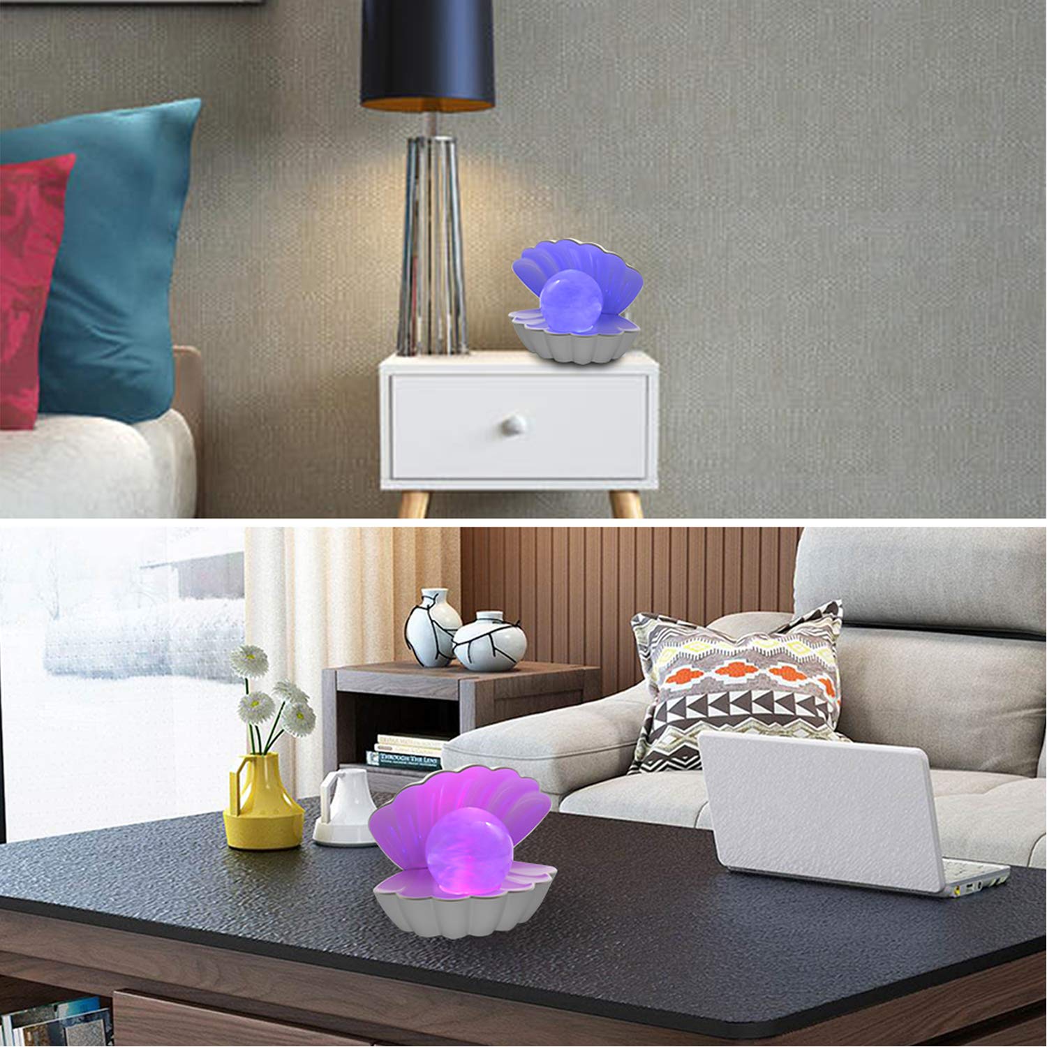 LKUA RGB Mood Shell Pearl Lamp, Portable LED Night Light, Large Size, Model THA-002, Ideal for Home Decoration and Gifts