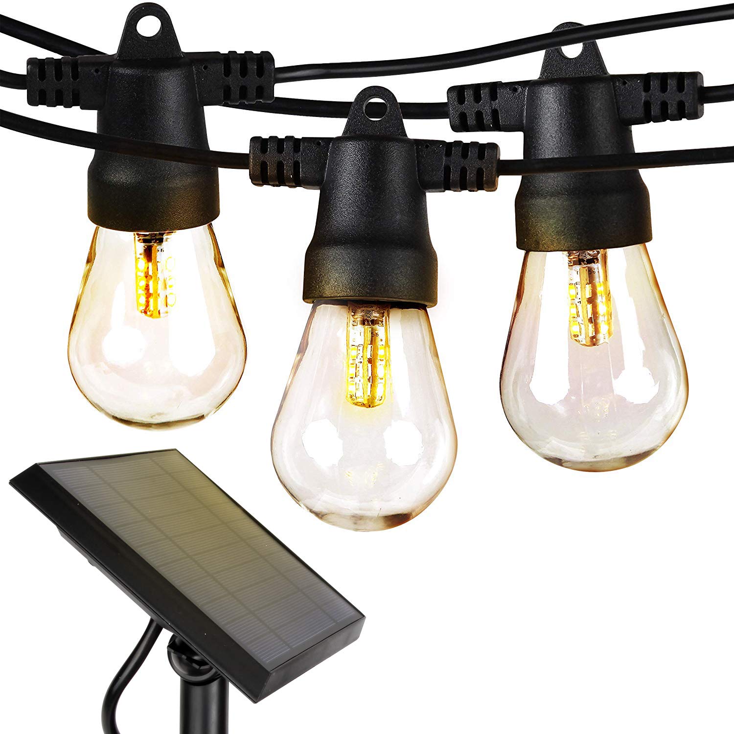 Brightech Ambience Pro Solar String Lights - 48 FT, Warm White (2700K), Shatterproof LED, Commercial Grade, Model SLR-48NH-WW