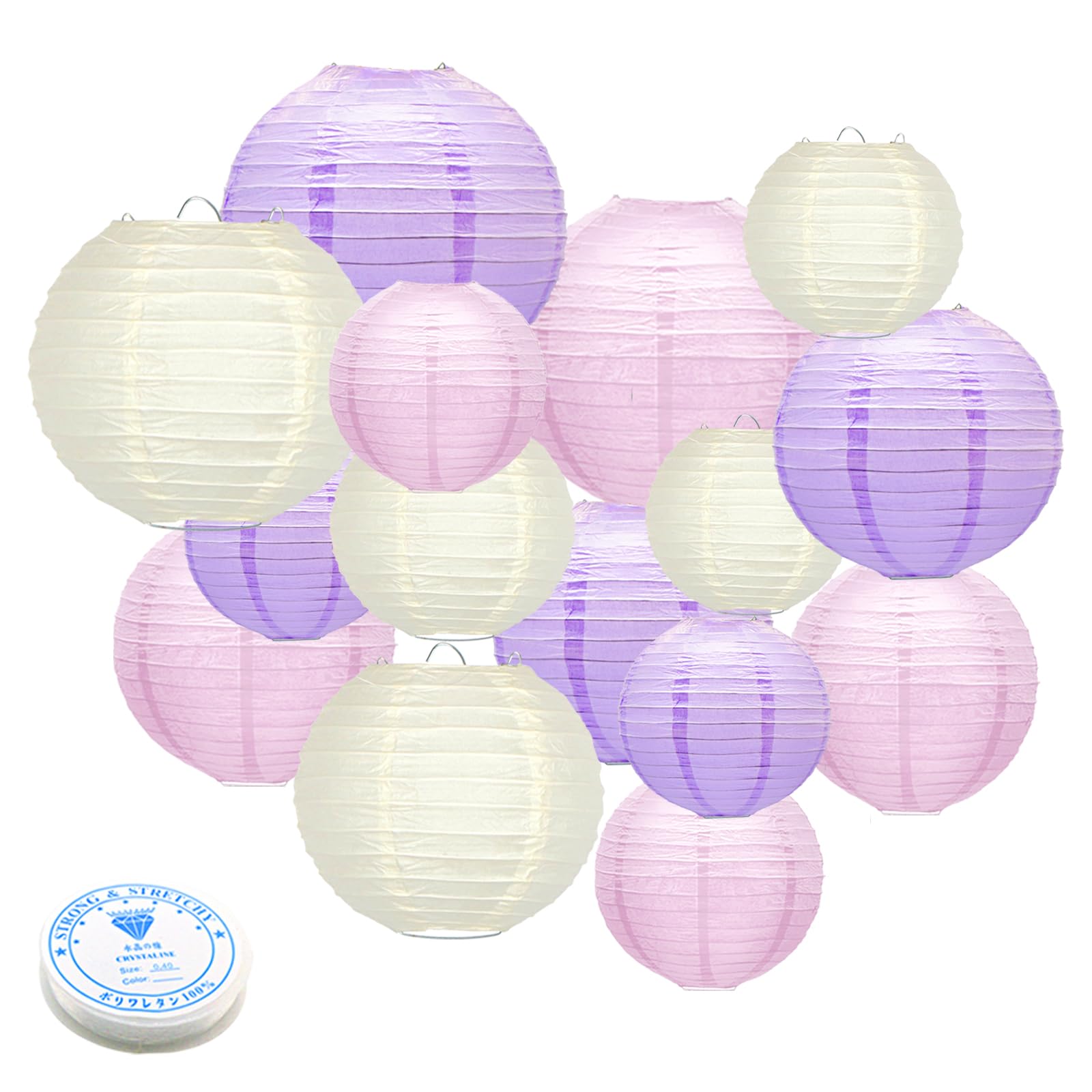 Meiduo 15Pcs Paper Lanterns - Pink Purple White Hanging Decor For Mermaid Theme Parties