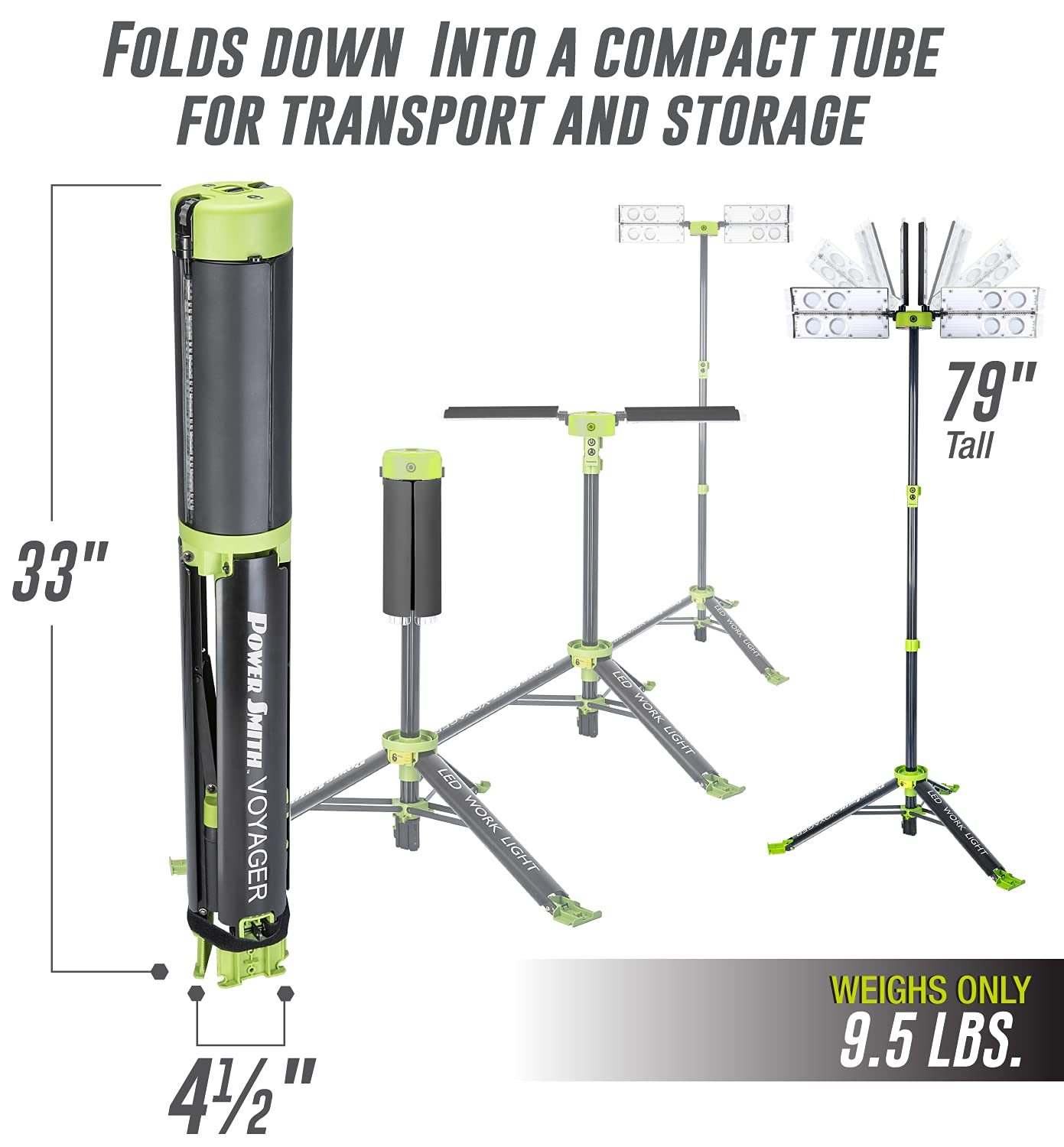 Powersmith Voyager Pvlr8000A-C 8000 Lumen Collapsible Cordless Tripod Led Work Light. Bare Light Only. 3-Way Power. Ac Or Dc Adaptor Or Battery Needed To Use Light