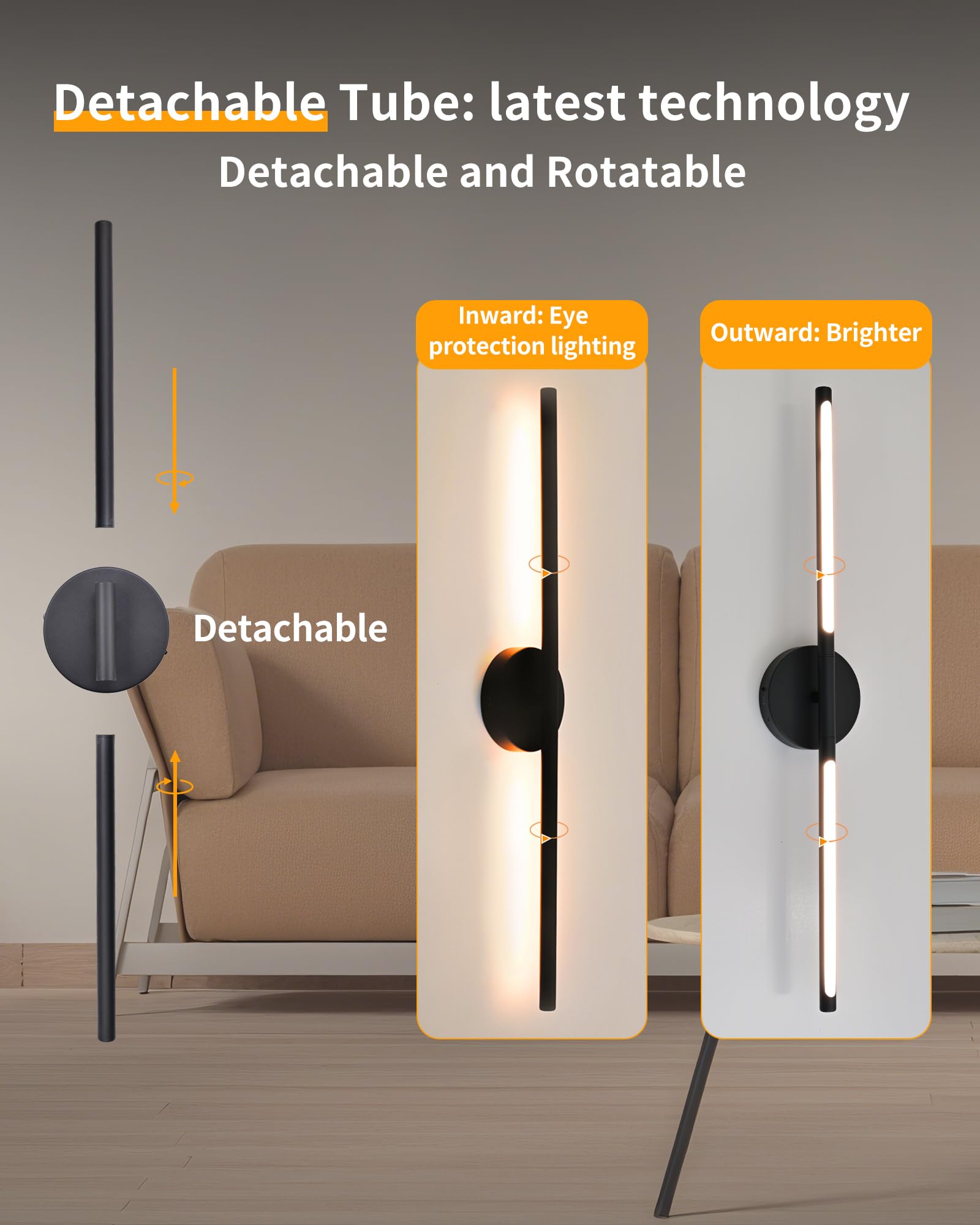 HCJIAJING Wireless Wall Sconces Set of 2 Led,28Inch Battery Operated Wall Lights with Remote Control,360Rotate Dimmable Wall Lam