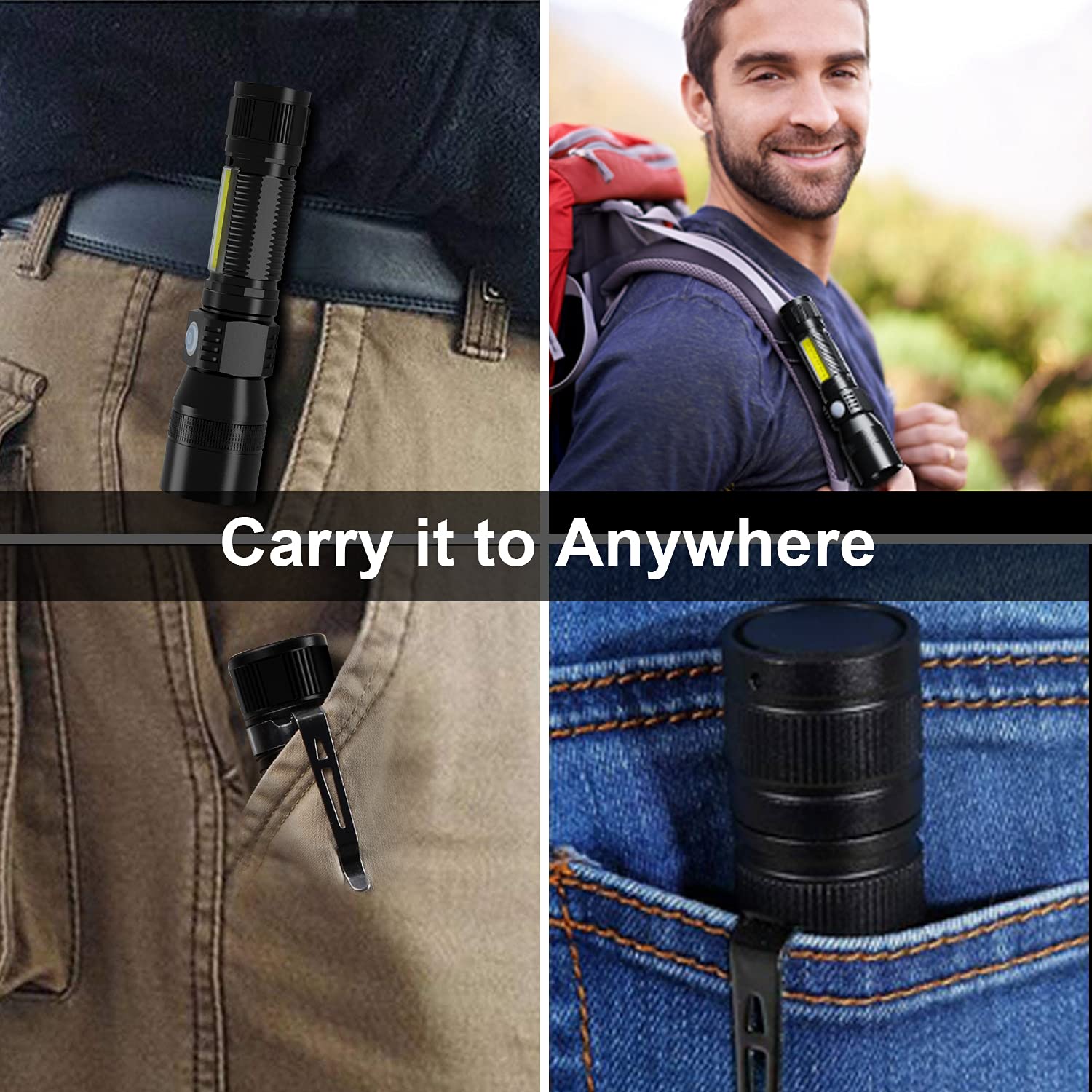 Rechargeable Flashlights, 3 In 1 Super Bright Black Light Flashlights 1200 Lumens, 7 Modes, Zoomable, Ipx6 Waterproof Flash Ligh