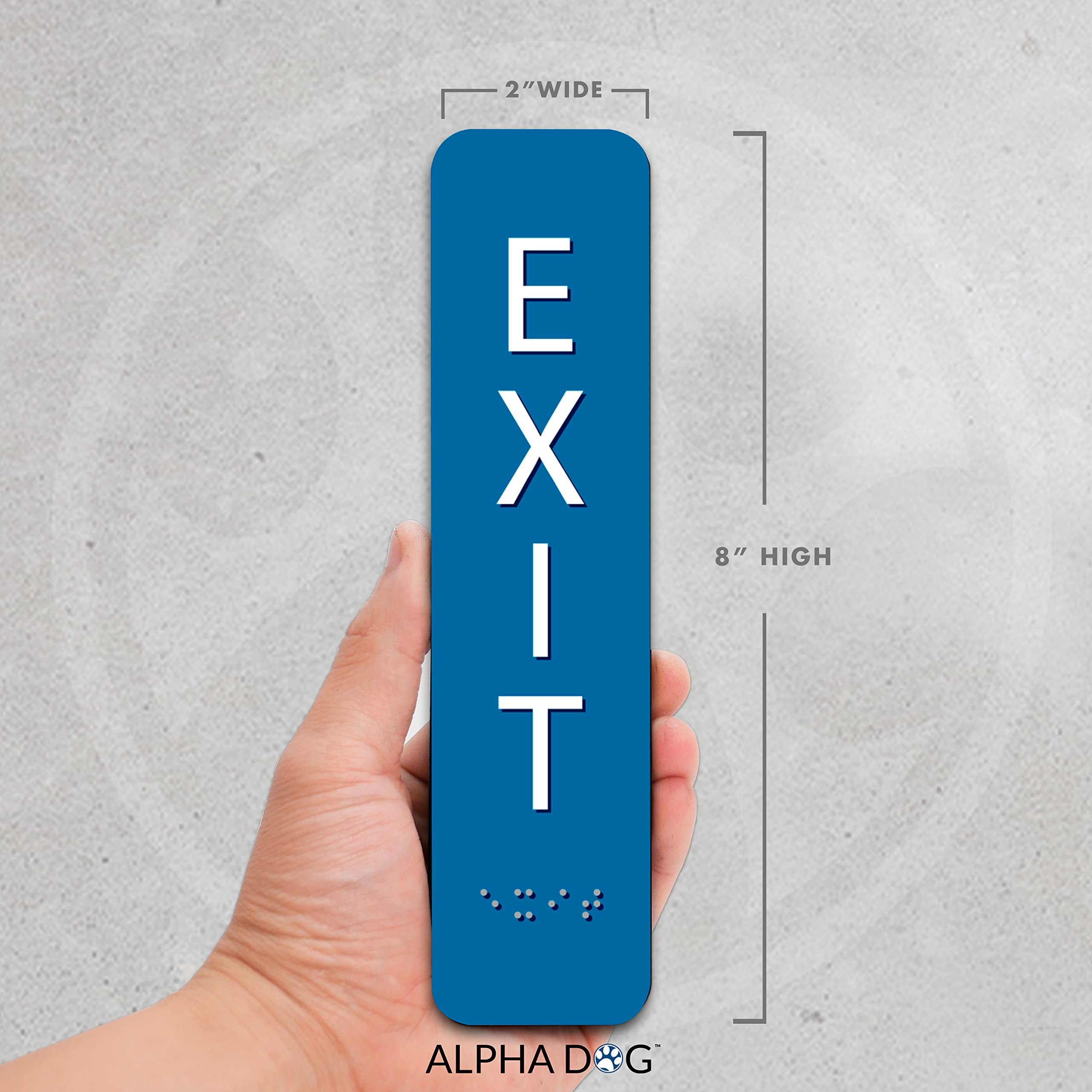 Alpha Dog Ada Signs Vertical Braille Exit Sign 8X2 Inch Ada Compliant Indoor Outdoor Business Easy Install Usa Made (Blue)