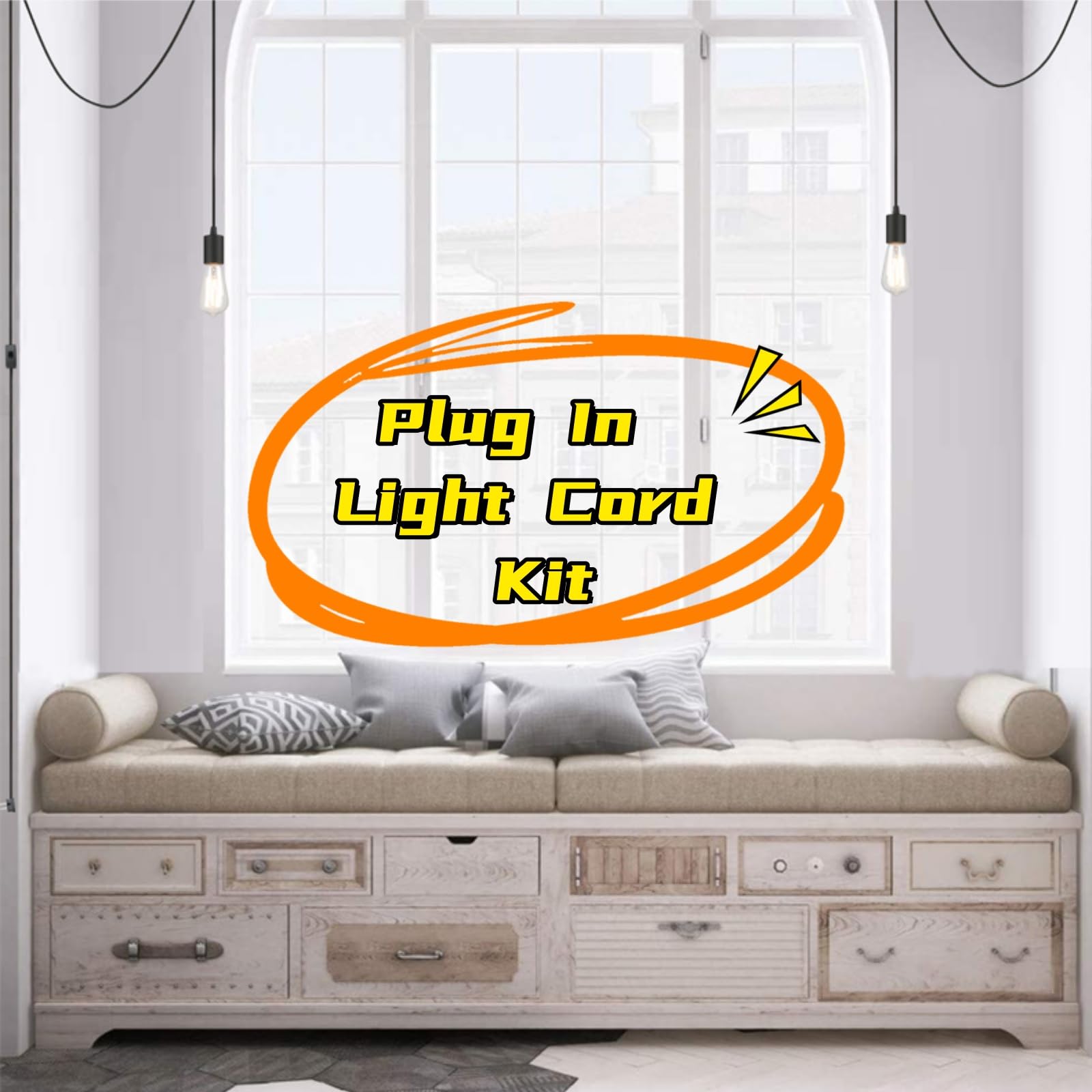 WISBEAM Plug in Pendant Lighting, 15 Feet Cord, ON/Off Switch, Aluminum, Black, Model WS-PDL005, 1-Pack