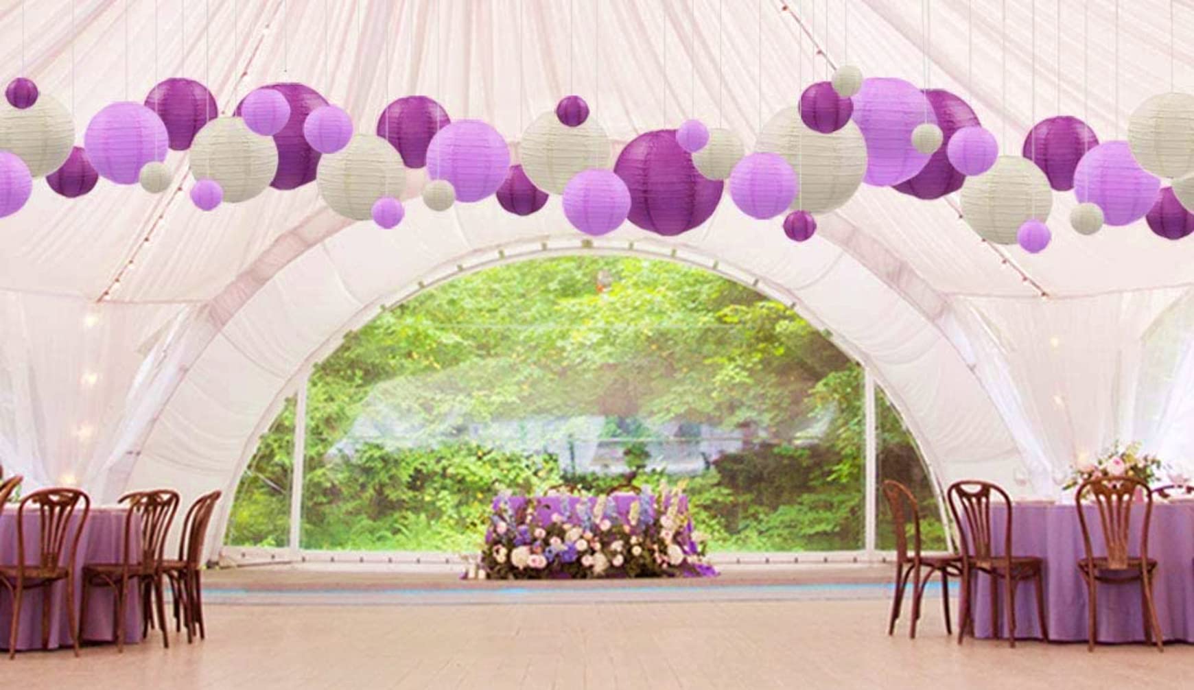 UNIQOOO 18PCS Paper Lantern Set, Royal Purple, Easy Assemble, Hanging Decor for Weddings, Parties, Home, Outdoor, Model 05PLKD-PURSET-18P