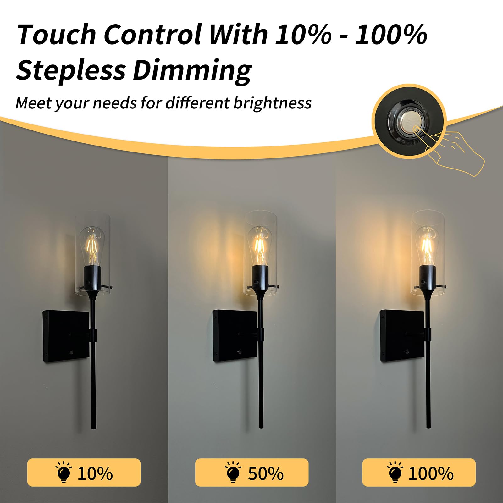 Thyfenno Dimmable Battery Operated Wall Sconce Set Of 2, Rechargeable Wall Mount Light No Wiring, Easy Install Wireless Wall Lamp For Living Room Bedroom Hallway Farmhouse Indoor, Bulb Included