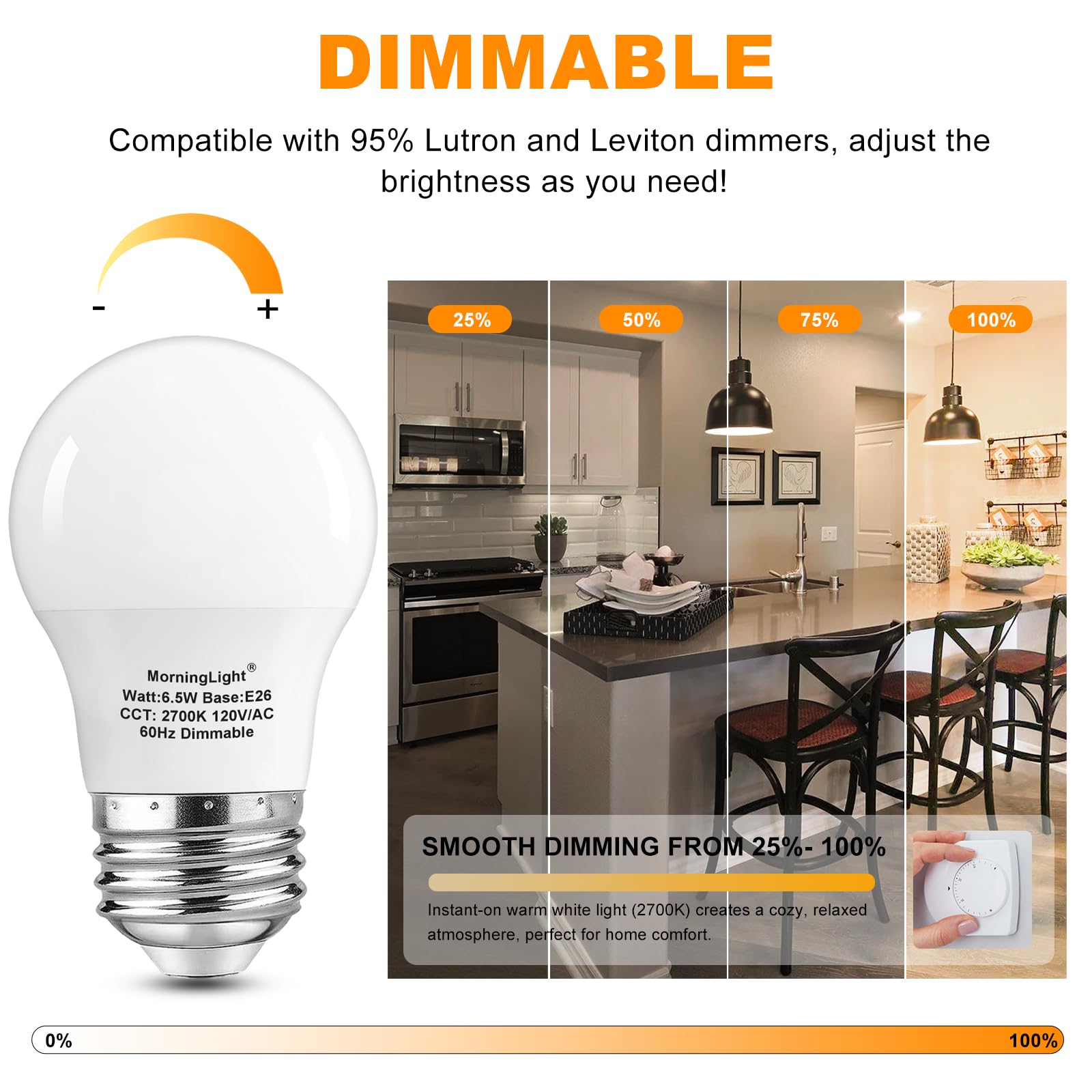 A15 Ceiling Fan Light Bulb 60 Watt Equivalent, 6.5W Dimmable Led Light Bulbs, 2700K Warm White, E26 Base, 4 Pack A15 Led Light B