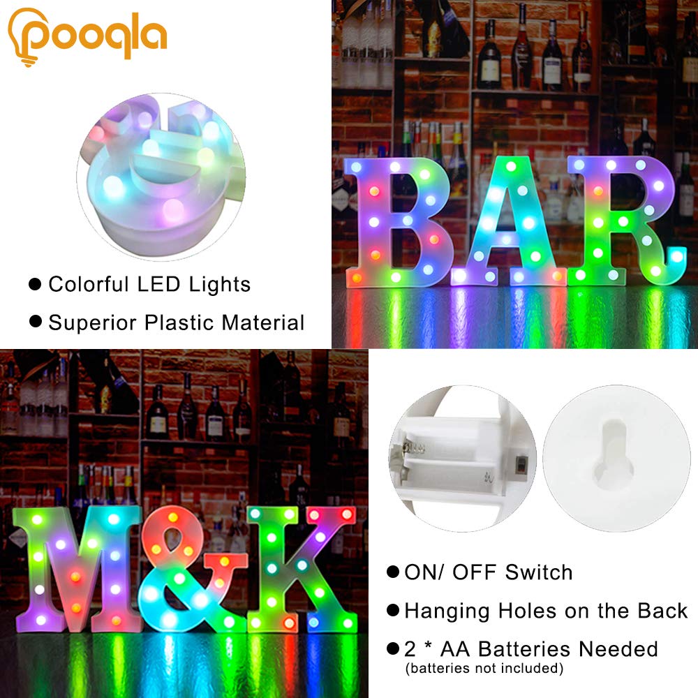 Pooqla Colorful Led Marquee Letter Lights - Remote Control, Rgb Plastic Decorations For Home & Parties, Model Jh-Qcbzm-23