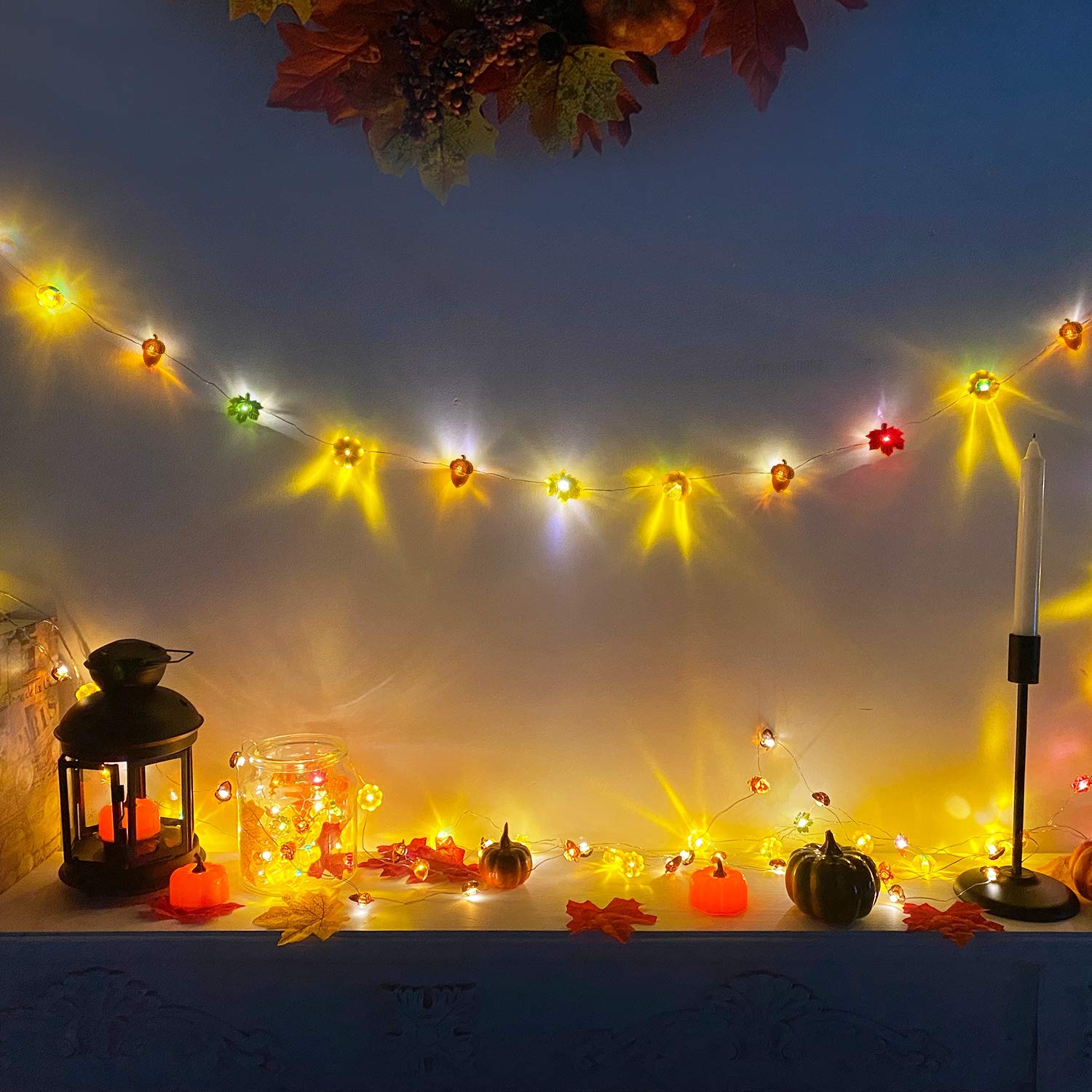 Turnmeon 30Led Pumpkin Lights - 10Ft Battery Powered Fall Decor For Thanksgiving, Indoor & Outdoor